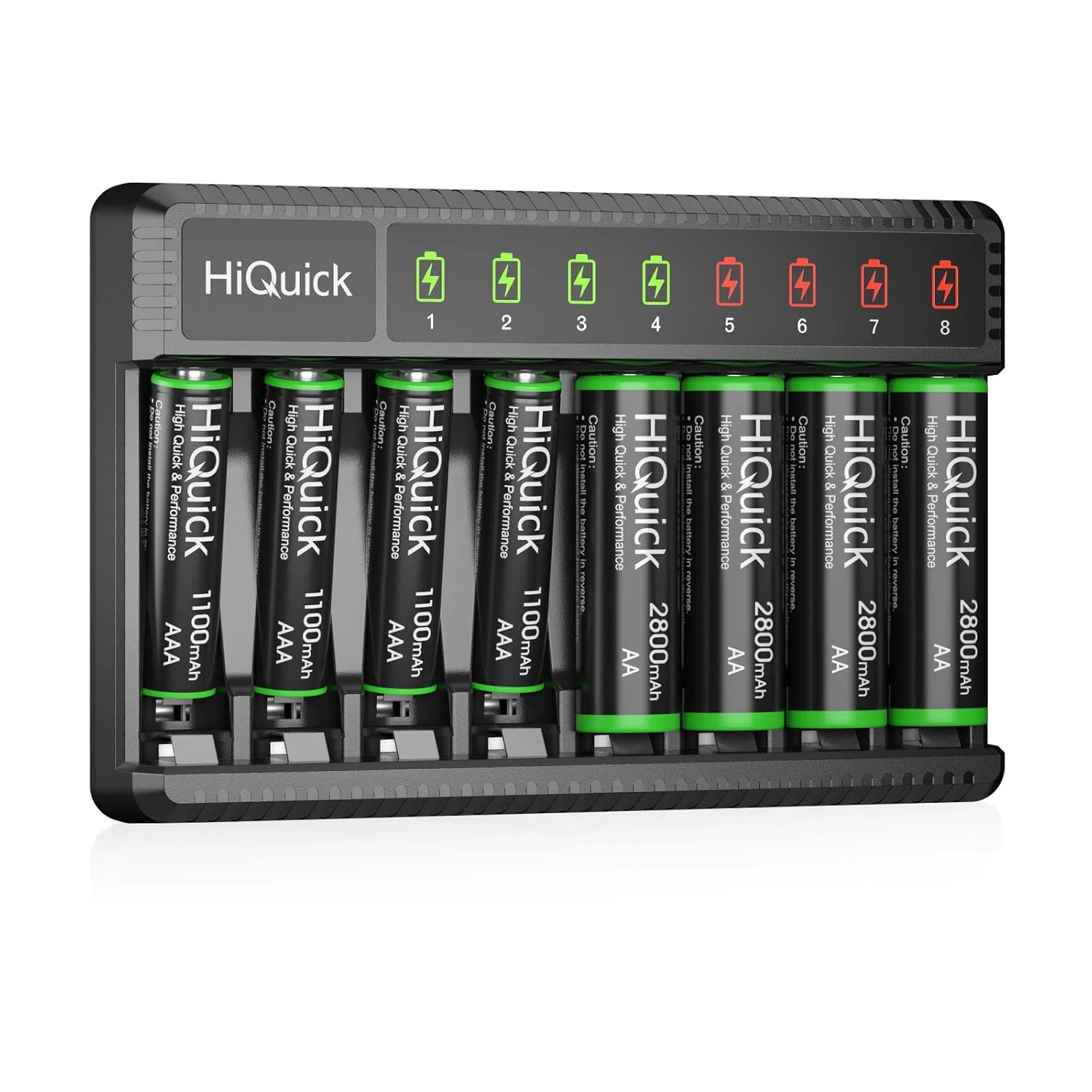 HiQuick 8-Bay Smart Charger with AA AAA Rechargeable Battery, 4
