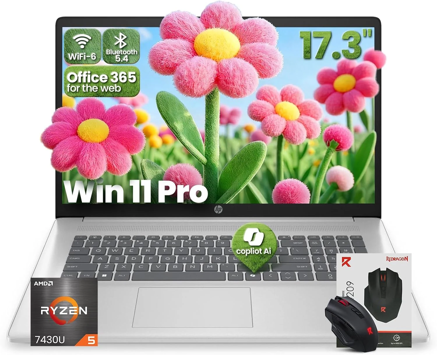 HP 17 inch laptops, AMD Ryzen 5 7430U, 64GB RAM 2TB SSD, Windows 11 Pro, 17.3" FHD IPS 300Nits Display