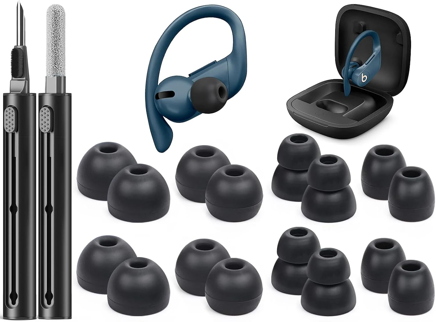 8 Pairs Replacement Ear tip for Powerbeats Pro, Beats Earbuds Replacement Tips,Wireless Earphone Headphones, Silicone Earbuds Buds Set with Cleaning kit 【Black】