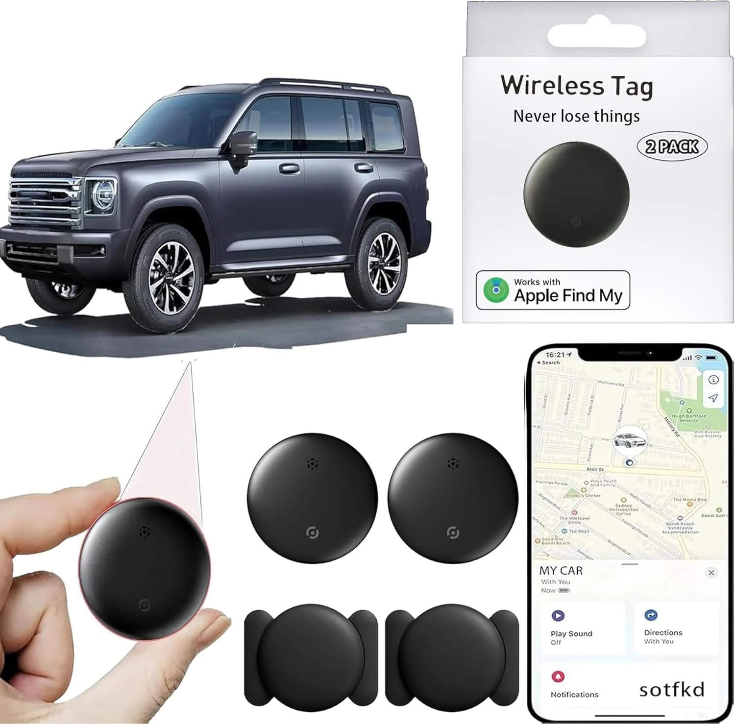2 Pack GPS Tracker for Vehicles,Tracker Device for Vehicles,Tracking Devices for Cars Hidden,Car GPS Tracker (Only iOS) | No Monthly Fee | Magnetic Shell | Waterproof | Works with Apple Find My