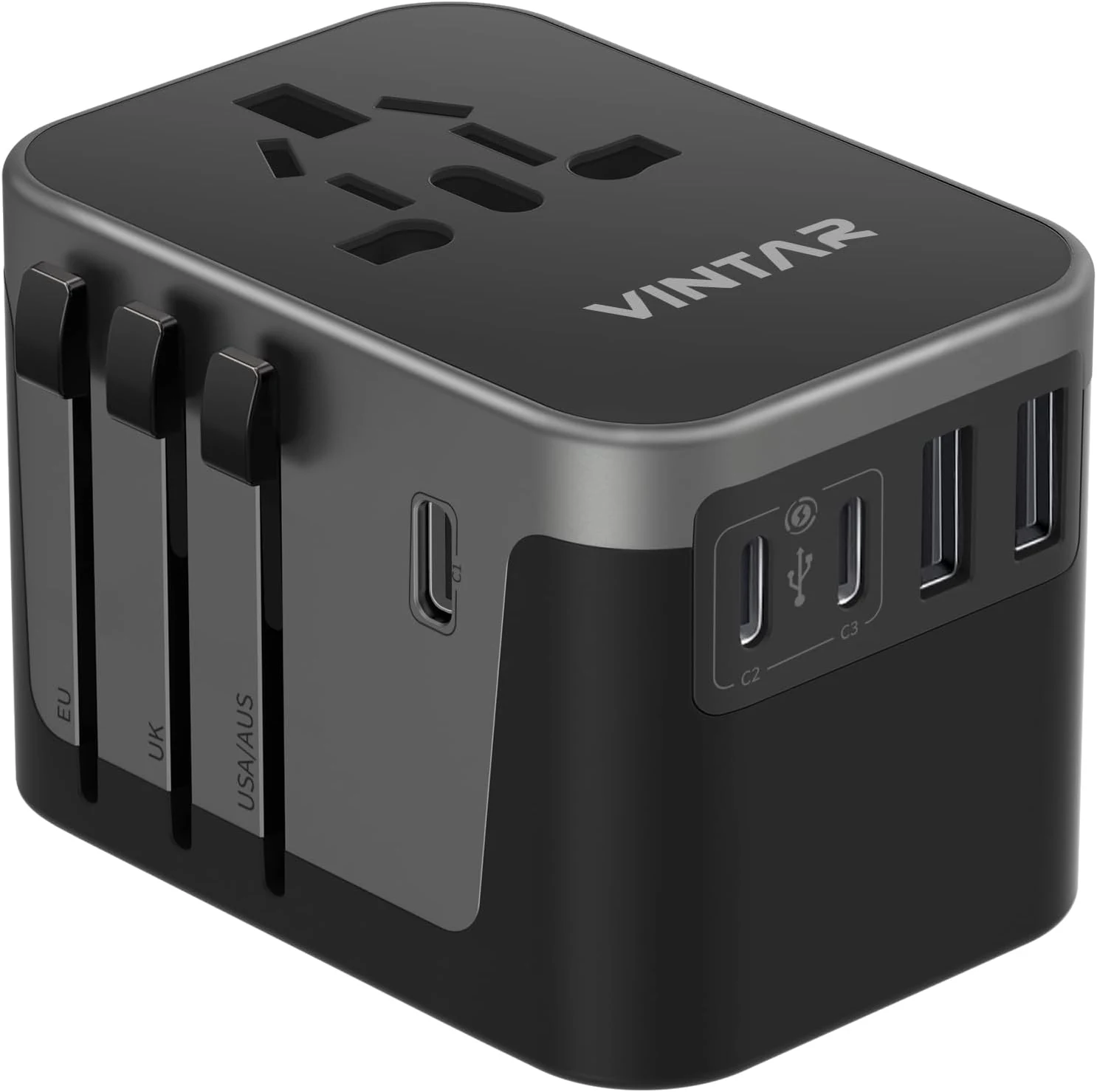 VINTAR Universal Travel Adapter (6A, 3 USB-C and 2 USB-A, Type C/G/A/I)