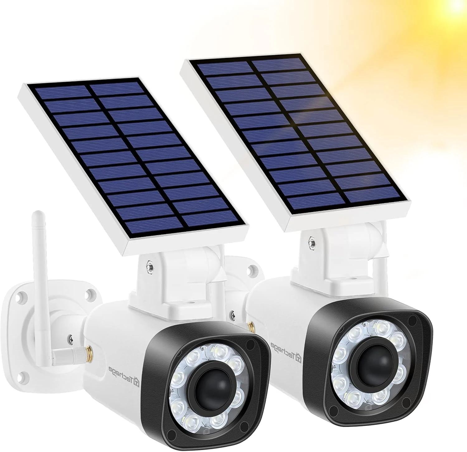 Techage Solar Battery Powered Metal Fake Security Camera, Dummy Cameras (Pack of 2)