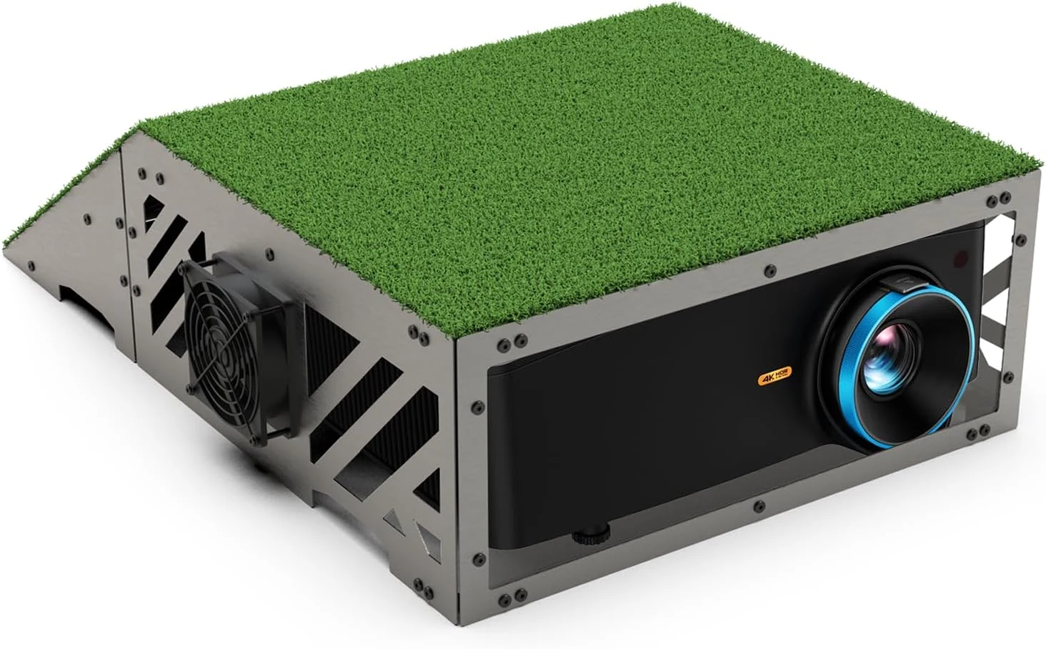 Golf Simulator Projector Enclosure, Hinged Top for Easy Access, Heat-Dissipating Aluminum Case with Dual-Fan Cooling, Universal XL Fit for Short Throw Pyswex