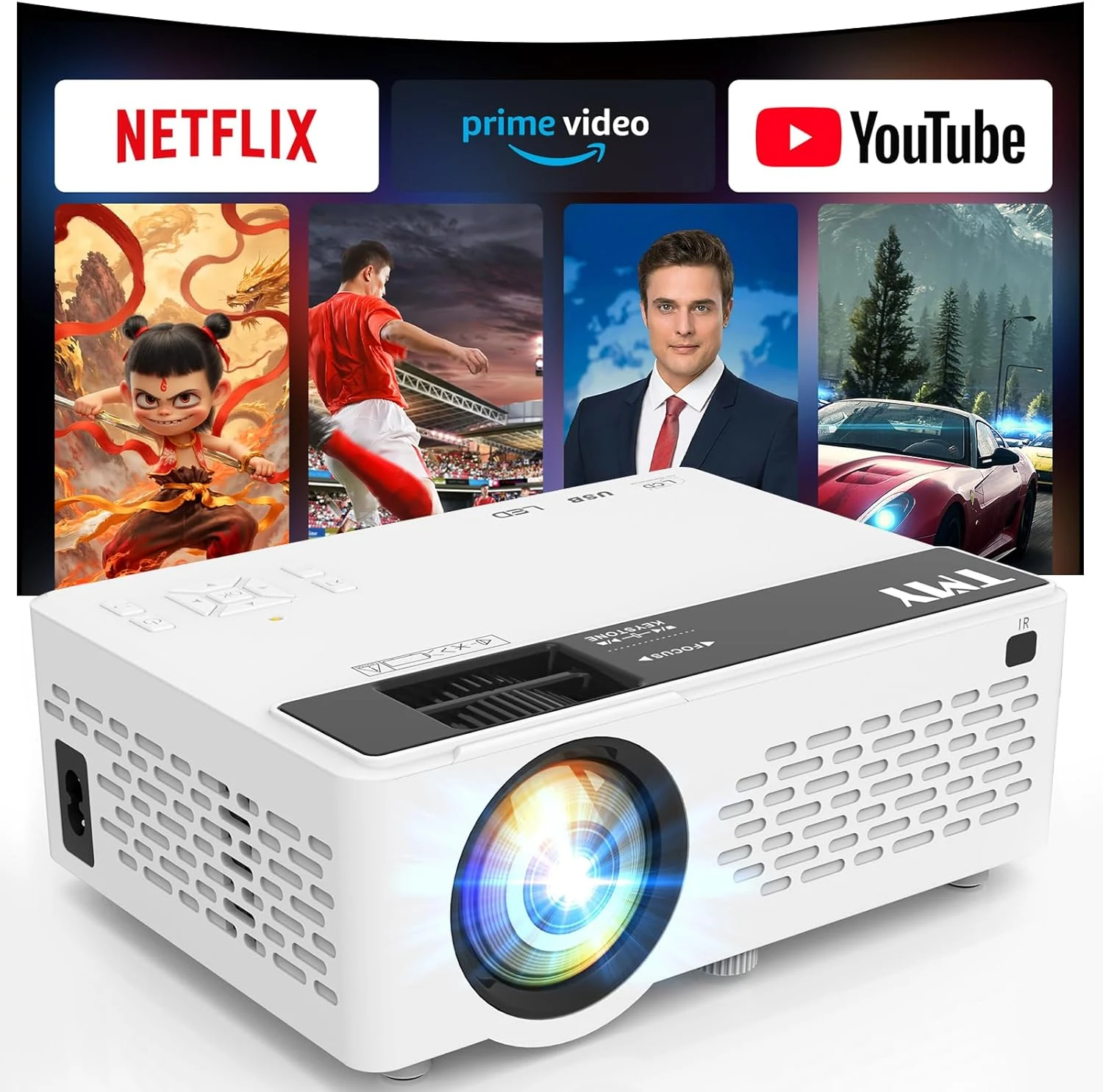 TMY 1080P Full HD Portable Mini Projector, Bluetooth Movie Projector