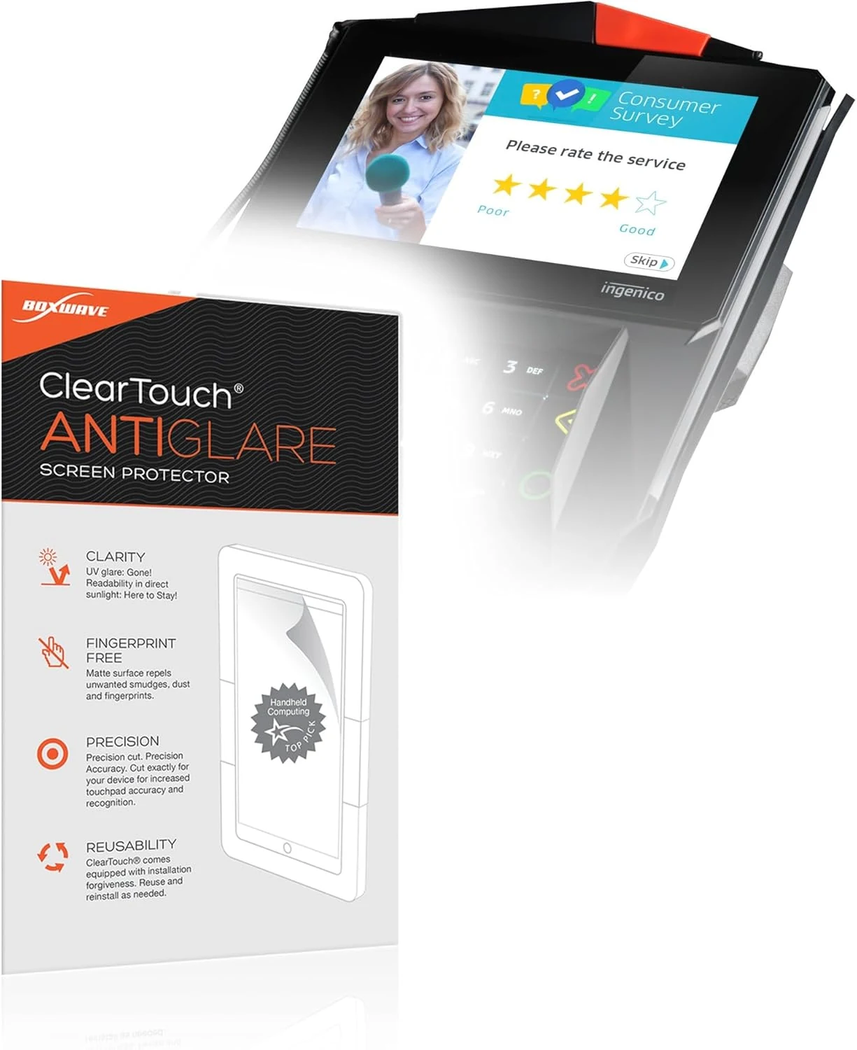 BoxWave Screen Protector Compatible with Ingenico Lane 7000 - ClearTouch Anti-Glare (2-Pack), Anti-Fingerprint Matte Film Skin