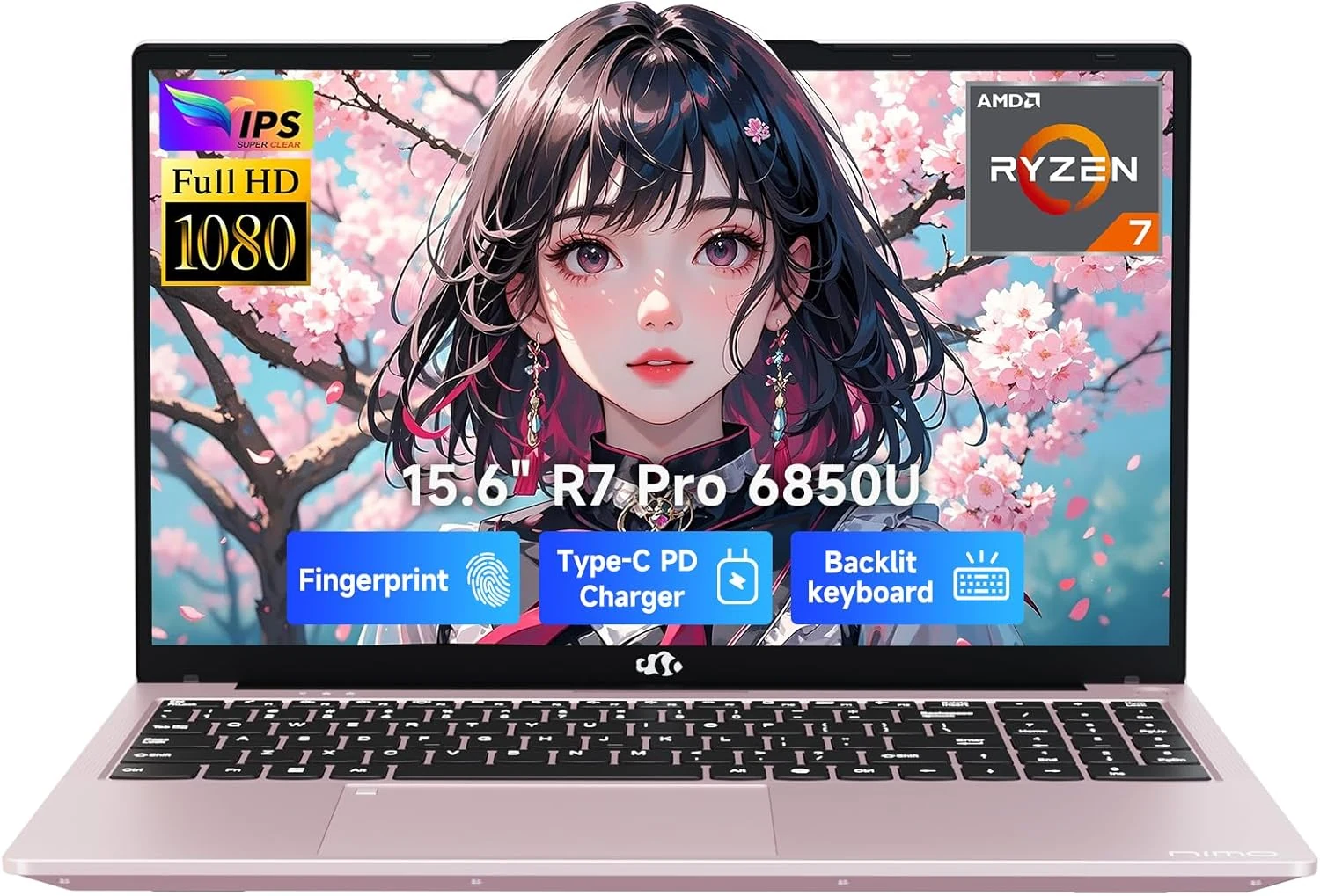 NIMO 15.6" Light-Gaming-Laptop, 8 Cores AMD Ryzen 7 Pro 6850U 16GB RAM 512GB SSD with Radeon 680M