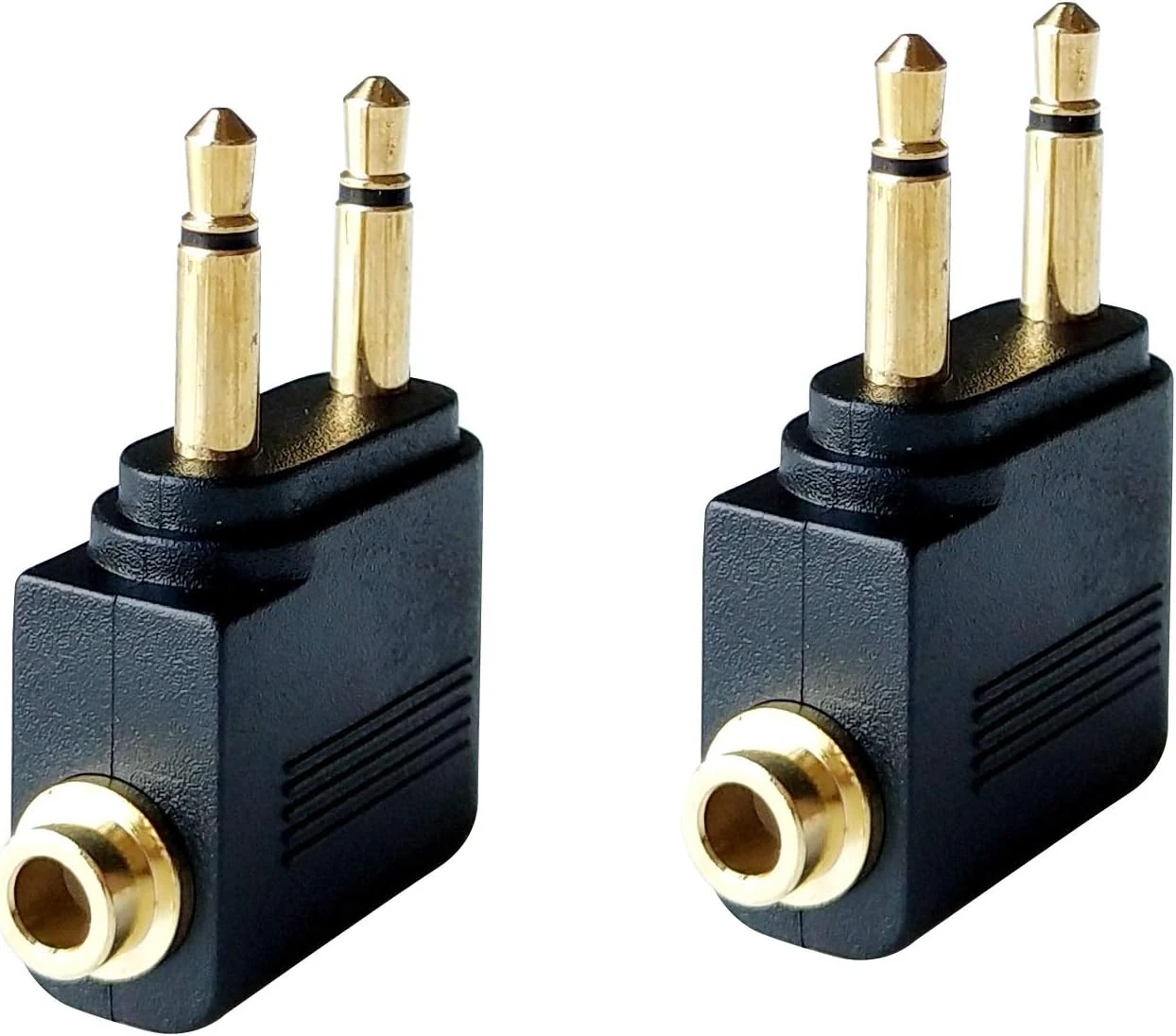Posdou Dual 3.5mm Male to 3.5mm Female Airplane Headphone Adapter Gold Plated (2 Pack)