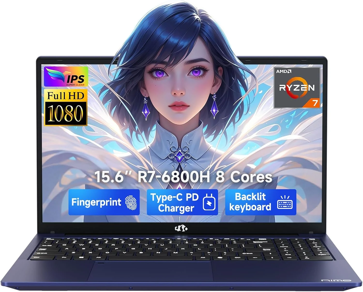 NIMO 15.6" IPS FHD-Gaming-Laptop, 8 Cores AMD Ryzen 7 6800H 32GB DDR5 1TB SSD (Radeon 680M)