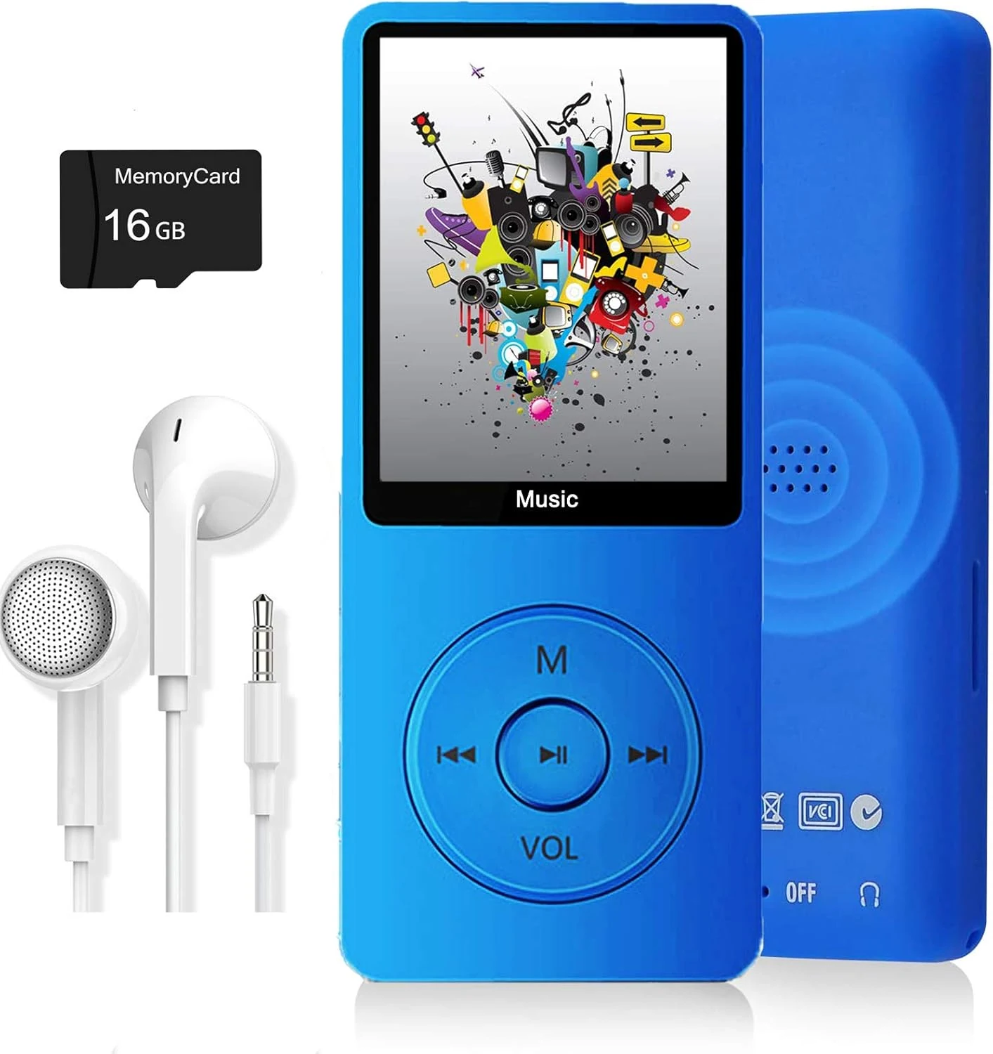 Dyzeryk MP3 Player with 16GB micro SD Card (Dark Blue)