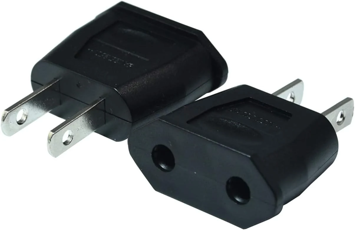 FILSHU Europe to US Travel Plug Adapter (EU Euro to Type A, 2-Pack, Black)