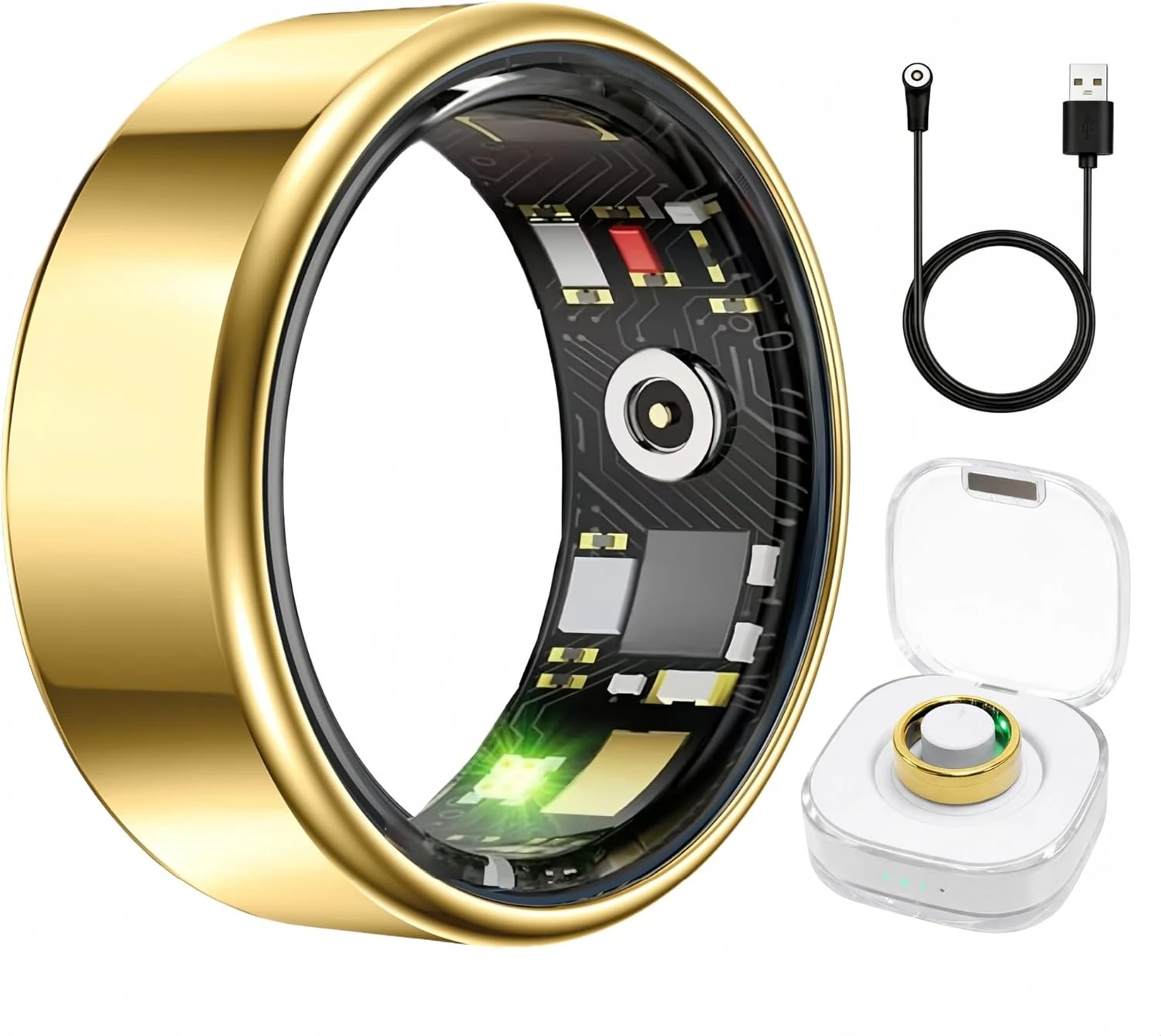 Aoyool Smart Ring Health & Fitness Tracker (Gold, Size 8)