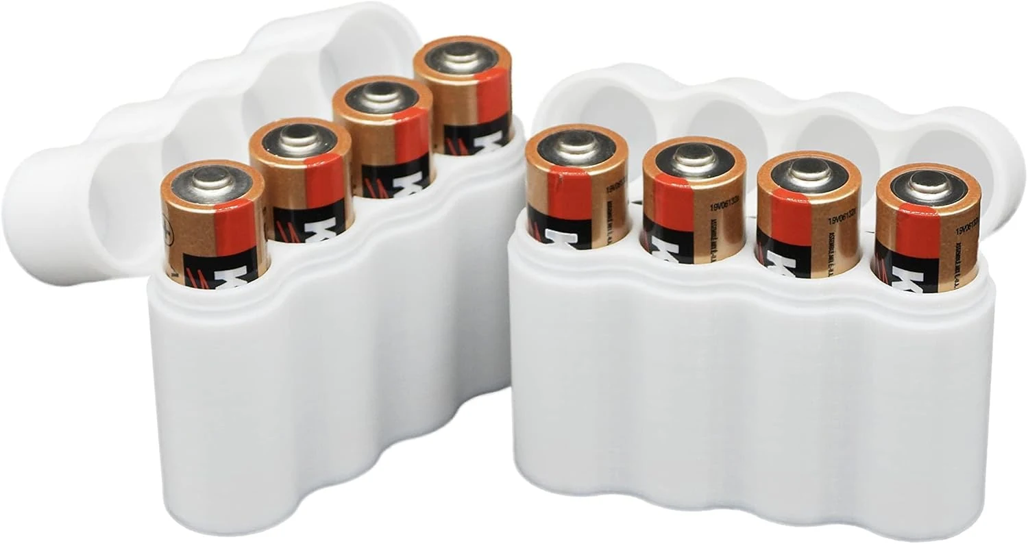 Slimline AA Battery Case, Compact Durable TPU Organizer for Safe Storage & Home Organization – 2-Pack (Holds 4 AA Batteries)
