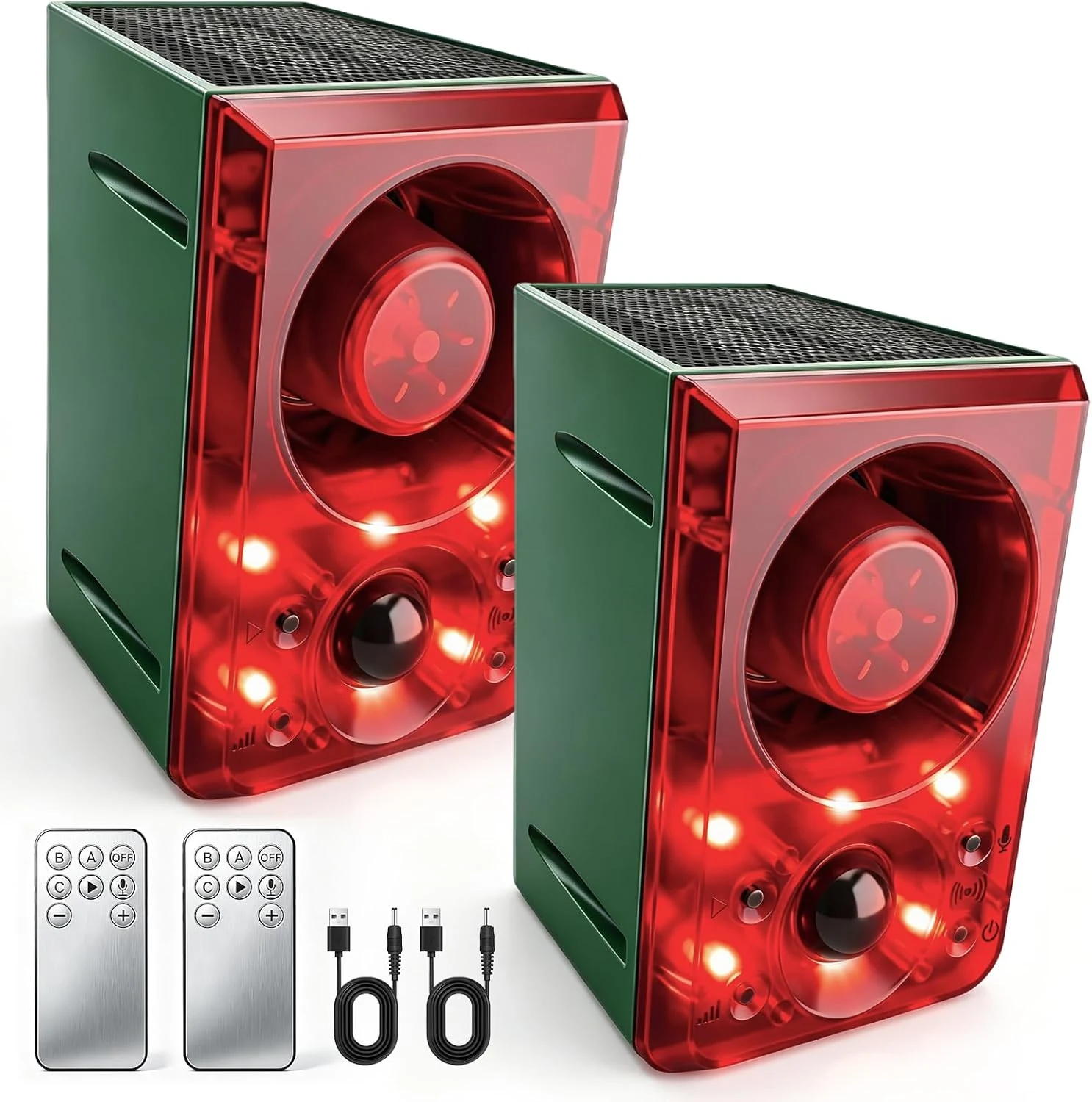 ChunHee Solar Outdoor Motion Sensor Alarm with Dog Barking Gunshot Sound (2-Pack)