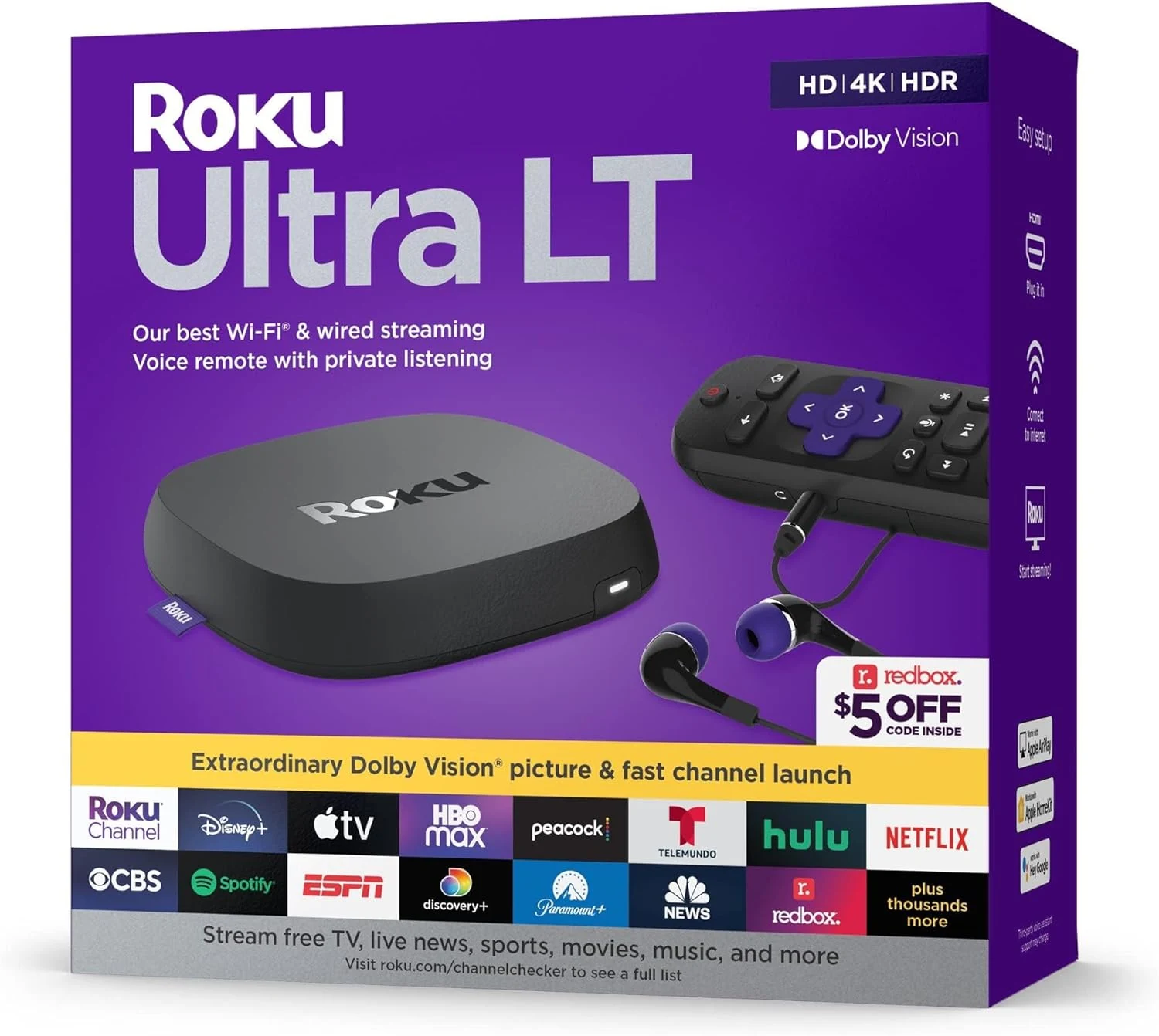 Roku Ultra LT (2023) HD/4K/HDR Dolby Vision Quad-Core Streaming Player