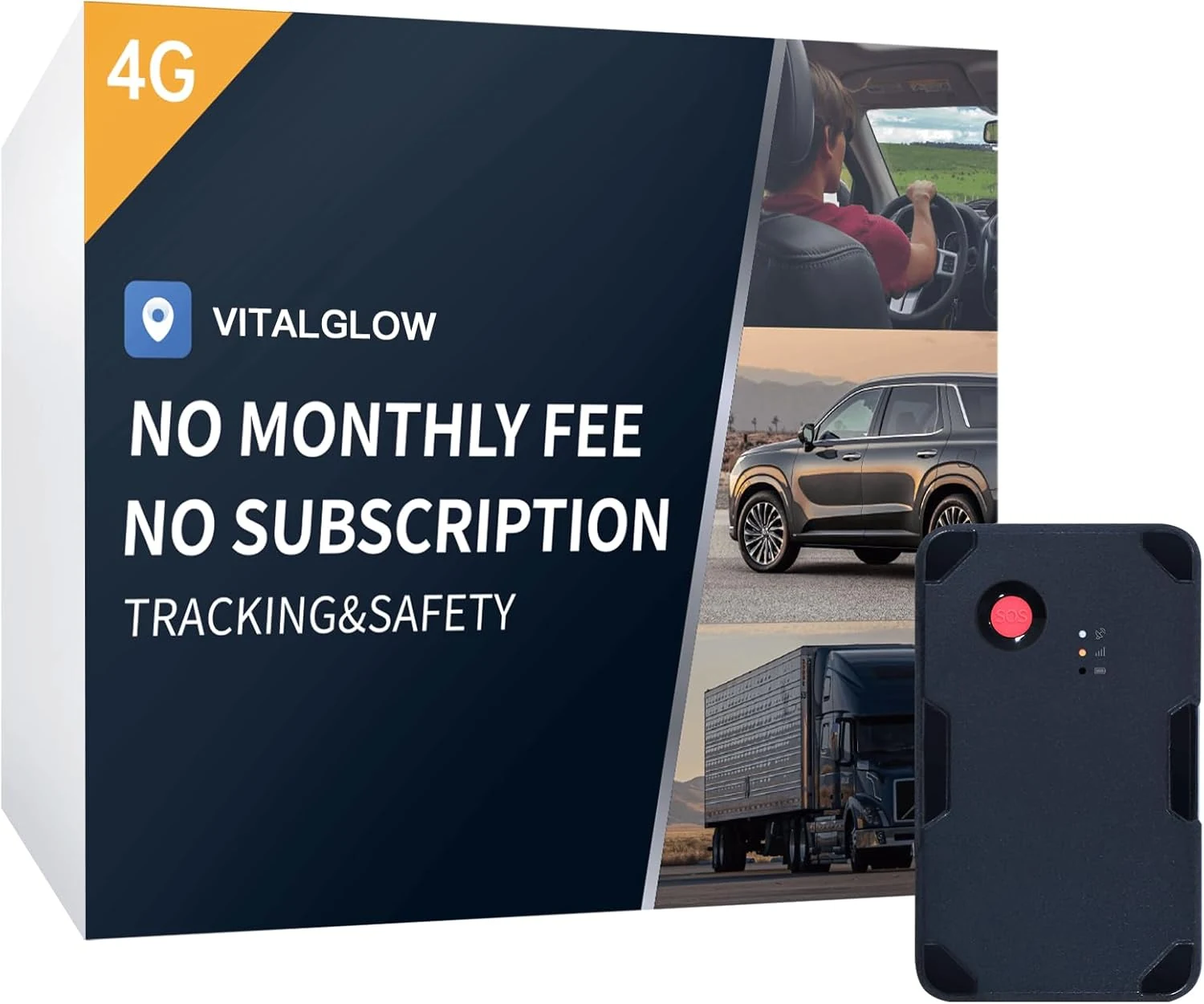 VITALGLOW GPS Tracker for Vehicles, No Monthly Fee, No Subscription, Real-Time Location