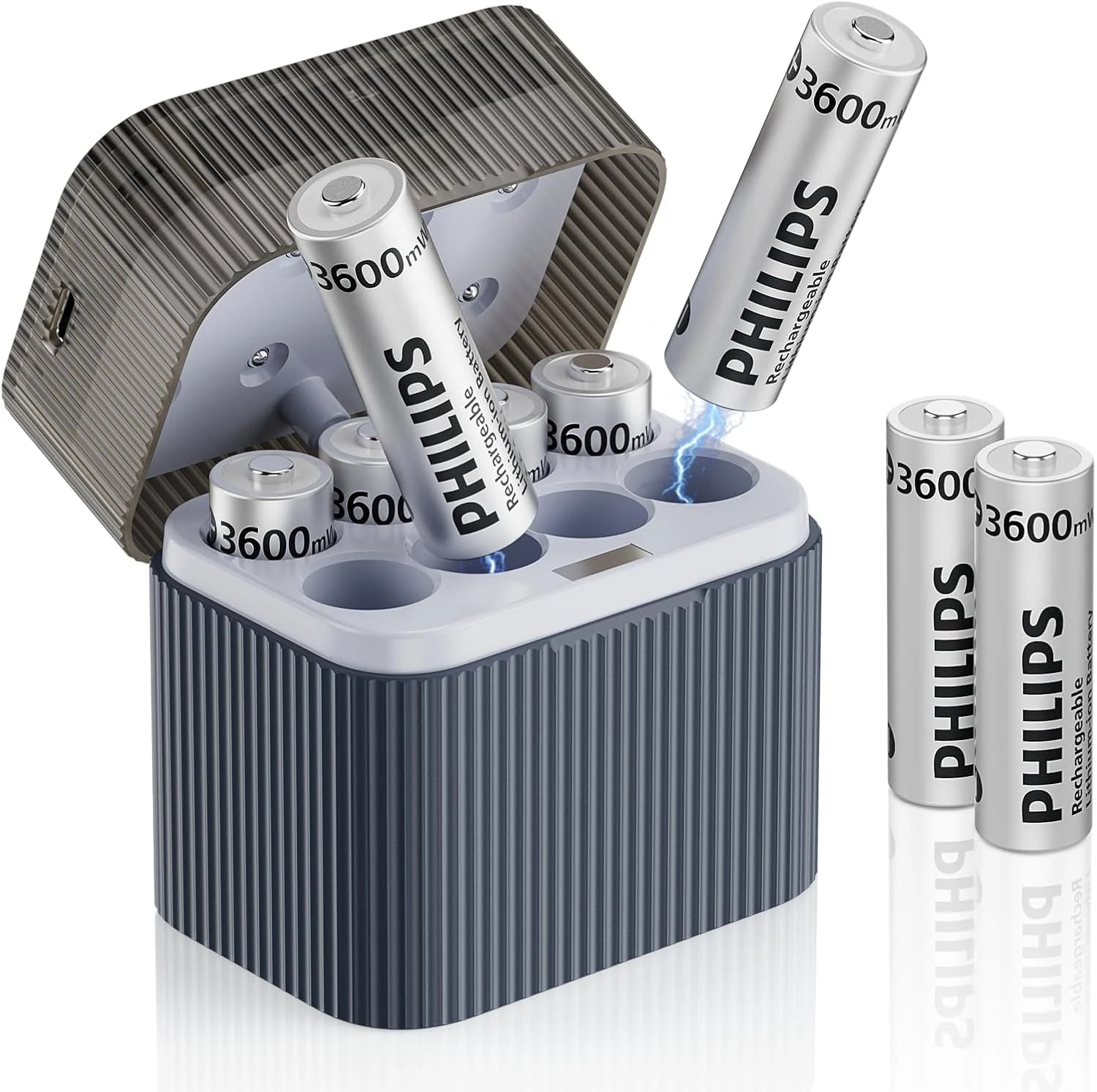Philips AA Lithium Rechargeable Batteries 1.5V 3600mWh 8 Pack with Smart Charger