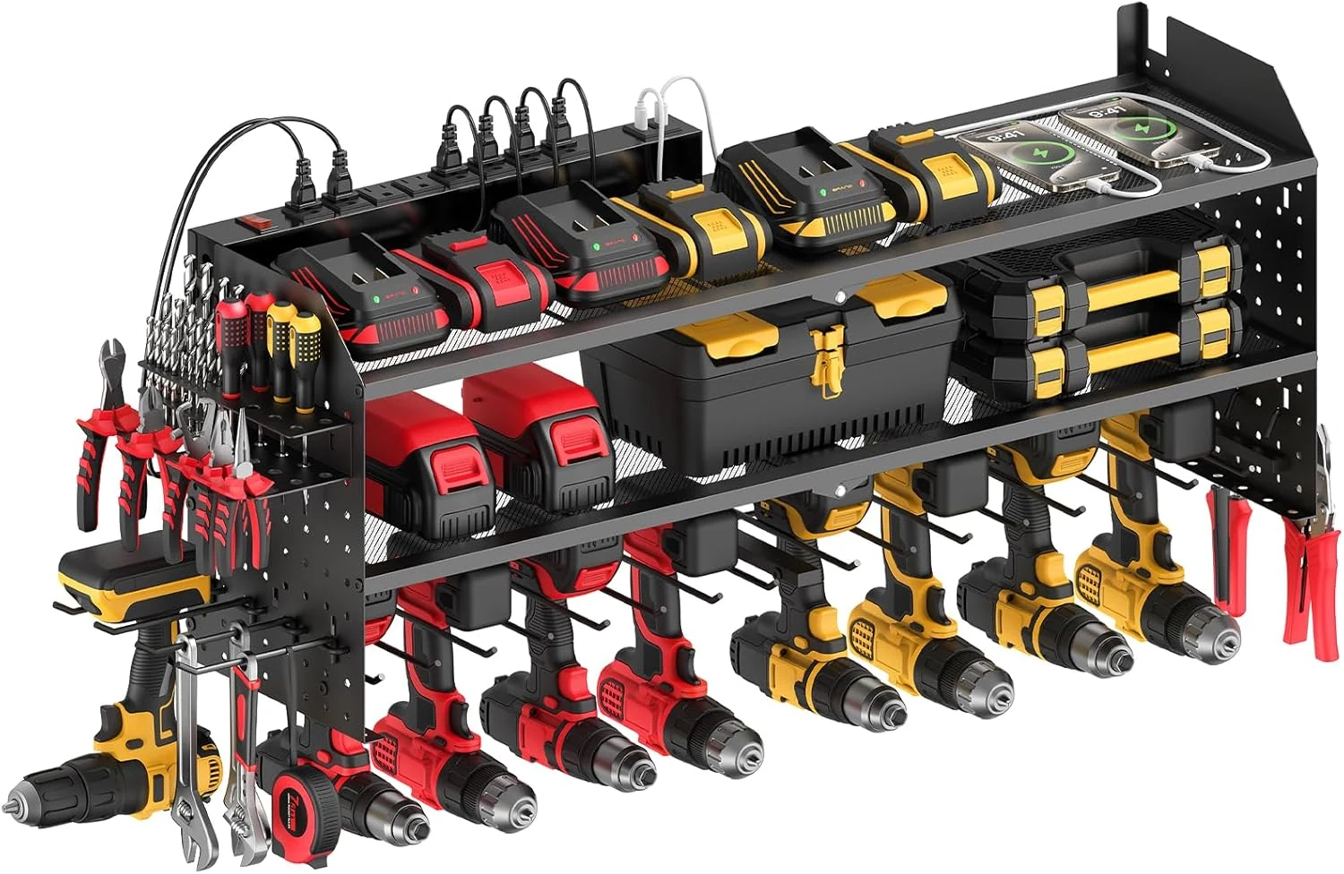 JUNNUJ Large Power Tool Organizer Wall Mount with Charging Station
