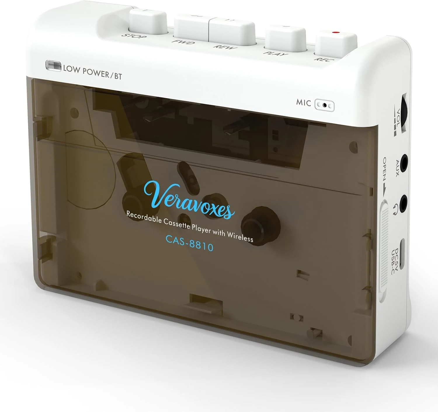 Portable Bluetooth Cassette Tape Player, Cassette Player Recorder, Equipped with Headphone and AUX Ports