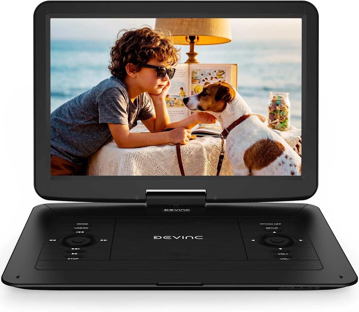 17.5" Portable DVD Player for Kids & Elderly – 15.6" HD Swivel Screen, 6-Hour Battery, Plays DVDs/CDs/USB/SD, Sync to TV, High Volume Speaker, Region-Free, Includes Car Charger, Black