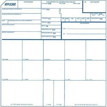 Fingerprint Cards, Applicant FD-258, 25 Pack