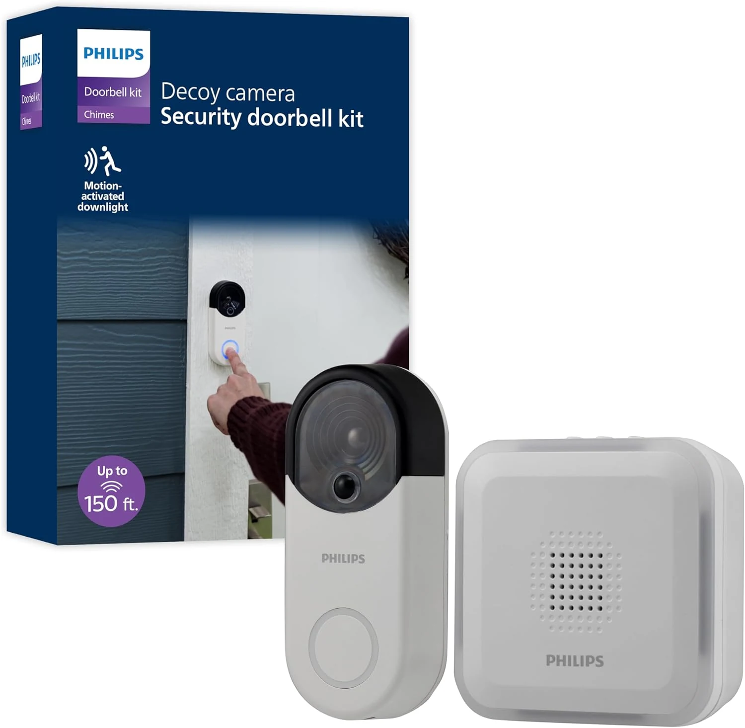Philips Wireless Security Doorbell Chime Kit, Decoy Doorbell Camera, Motion-Activated Light