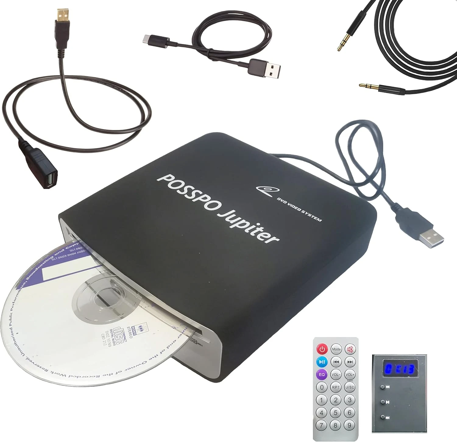 POSSPO Jupiter USB CD Player for Car Auto, Portable External CD DVD Player