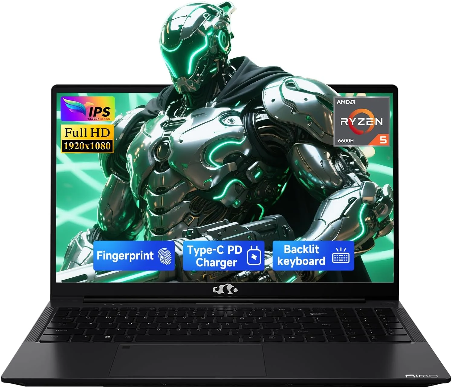 NIMO 15.6" IPS FHD-Gaming-Laptop, AMD Ryzen 5 6600H 16GB DDR5 RAM 512GB SSD (NIMO N153)