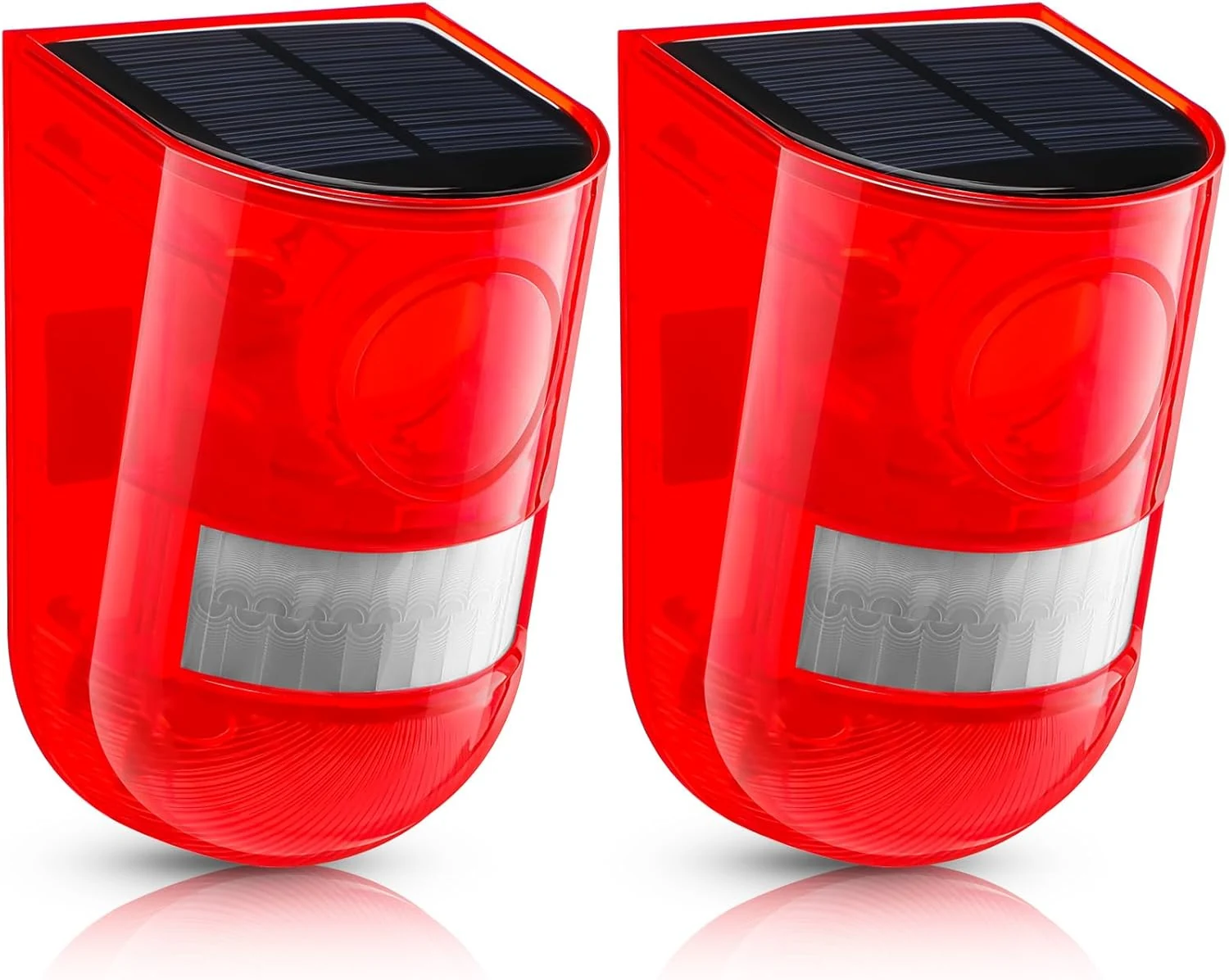 Qualirey Solar Sound and Light Alarm Motion Sensor 129db Outdoor Security Siren Waterproof Activated Detector Driveway Alarm (Red, 2 Pack)
