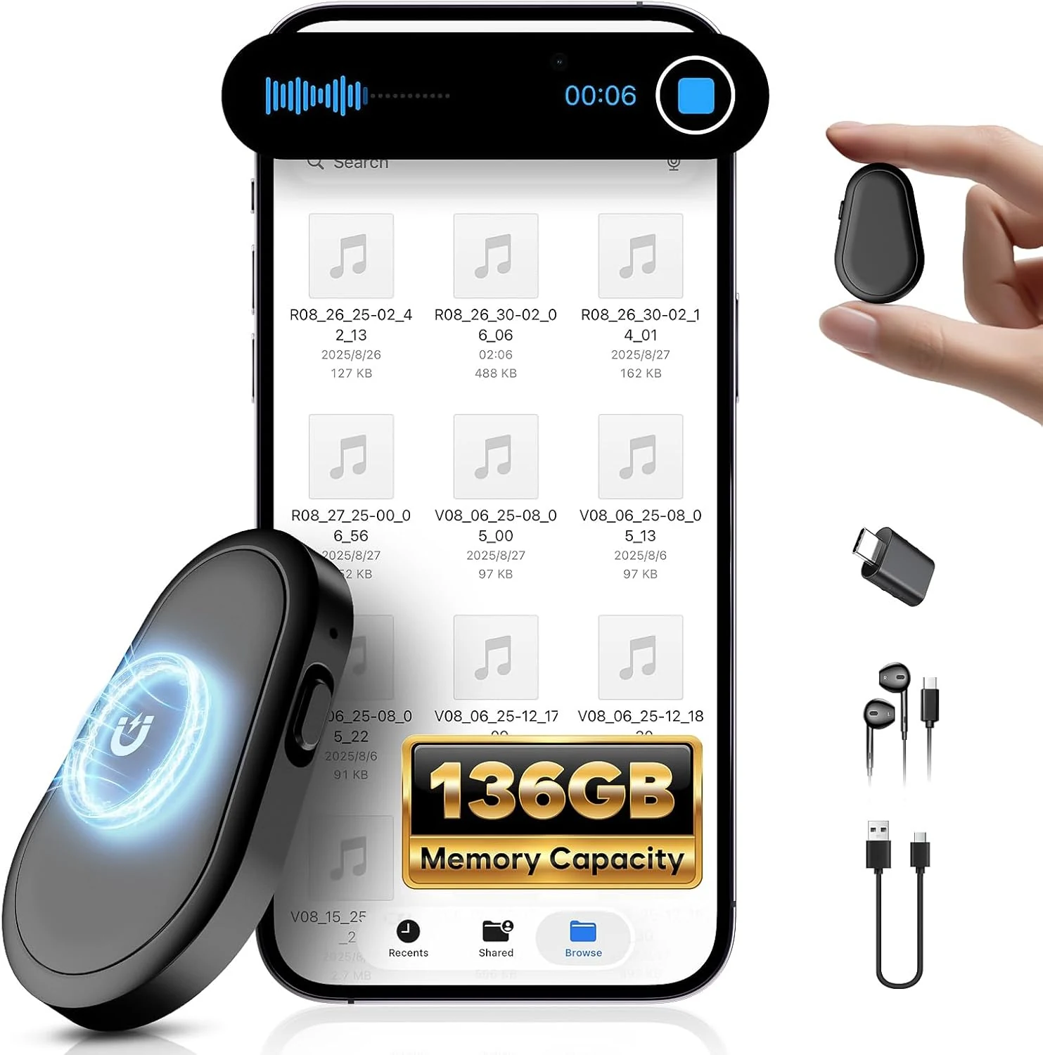 136GB Magnetic Voice Recorder - (9800Hours) Zutiifeu Voice Activated Recorder with DSP5.0 Noise Cancellation HD Audio Recorder