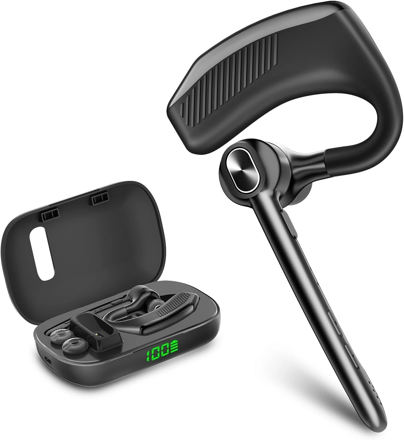 ZUKUMU Bluetooth Headset Wireless Earpiece Microphone 180H Playtime 1000mAh Wireless Charging Case