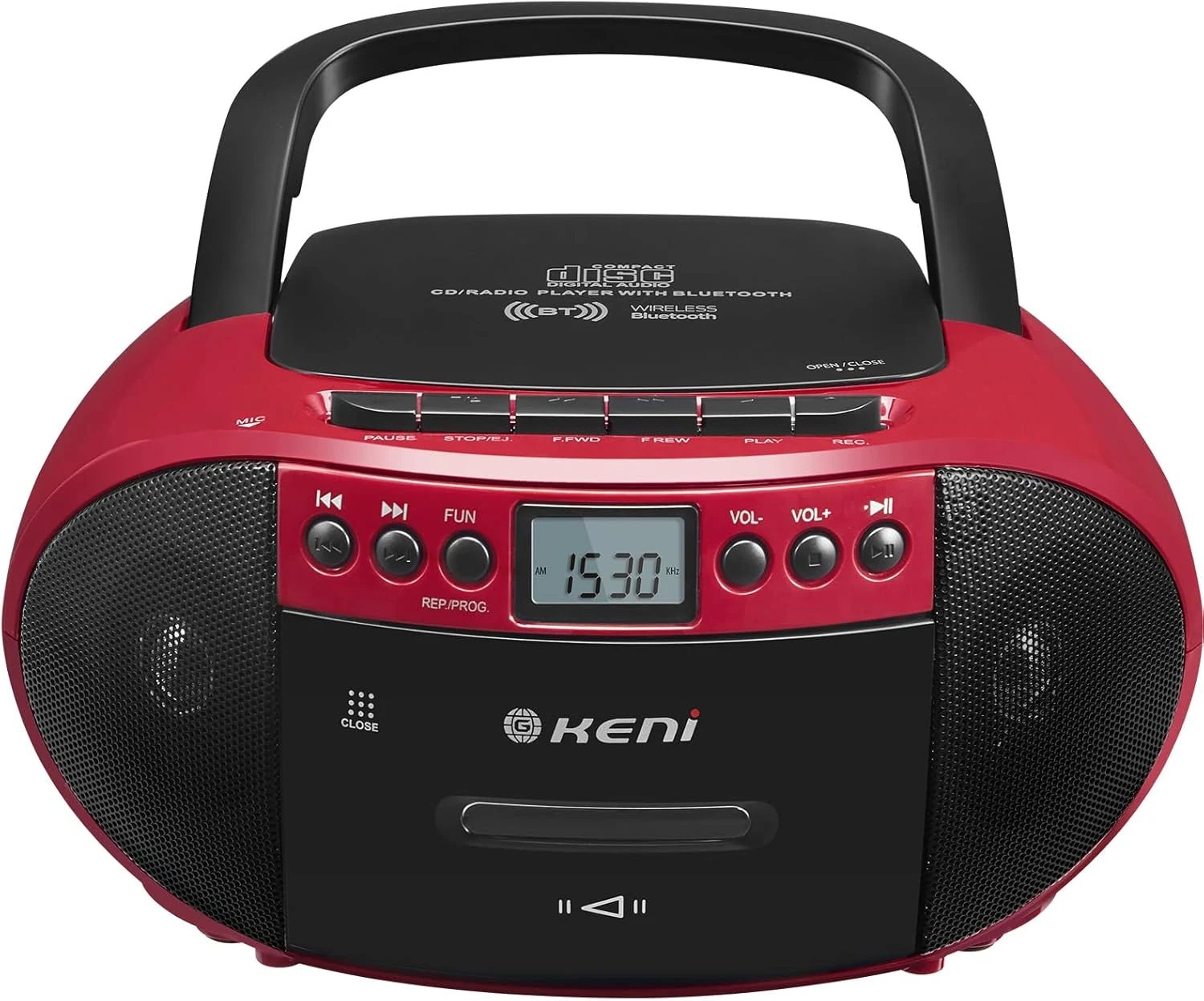 G Keni Portable CD and Cassette Player Boombox Combo, Casette Tape Recorder with Remote, AM FM Radio, USB Playback with Earphone Jack, 5.1V Bluetooth Speaker, Battery Operated/AC Powered for Home (Red)