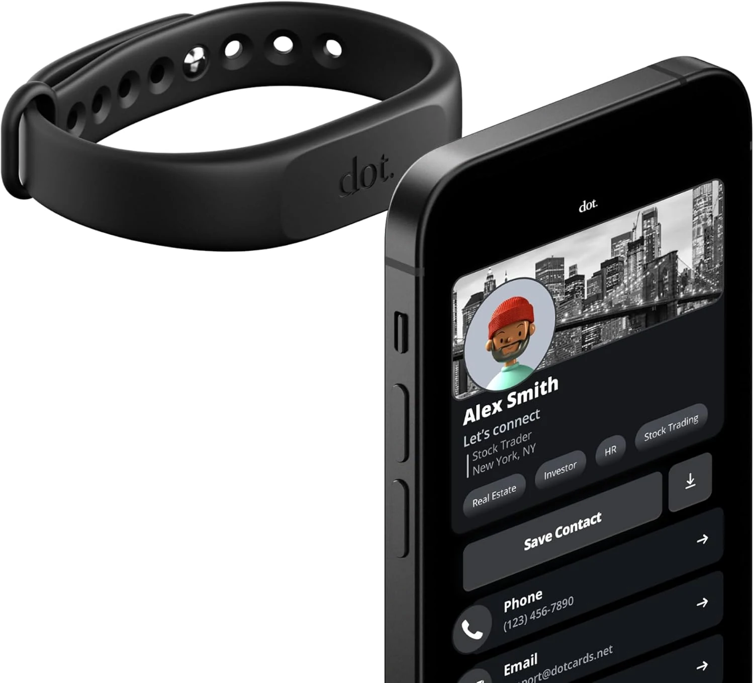 dot. Band - Digital Business Card Wristband - Tap Compatible with iPhone & Android (Black)
