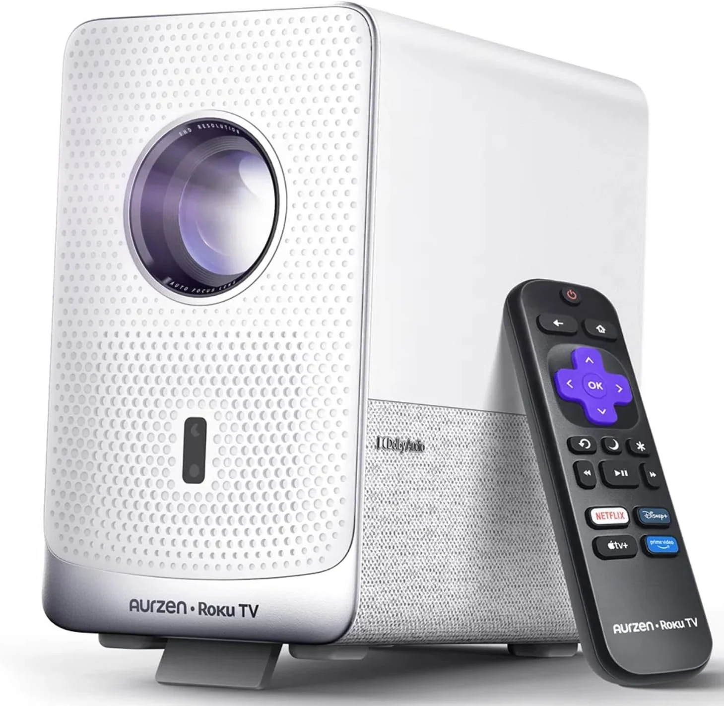 Aurzen Roku TV Smart Projector with Wifi and Bluetooth, D1R Cube Roku Streaming Experience Built-in, Sealed Optical Engine, 1080P FHD, DoIby Audio,Portable Mini Projector