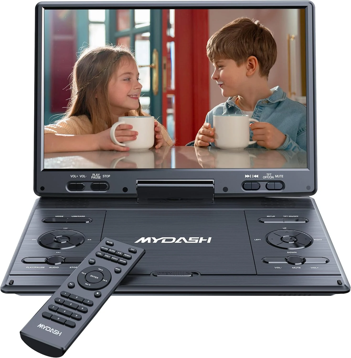 MYDASH 14.9'' Portable DVD Player with 12.5" Swivel Screen – Rechargeable Car DVD Player, Portable & Travel, Region‑Free Personal DVD Player Portable, USB/SD Support