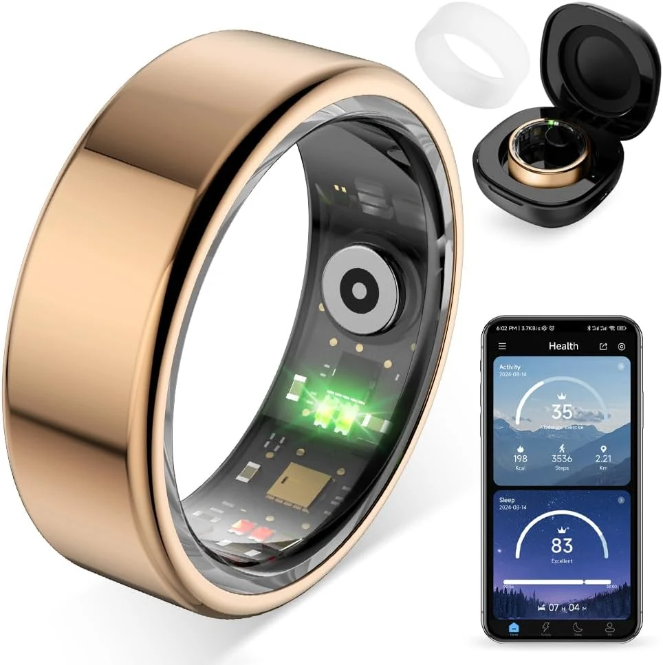 COLMI R02 Smart Ring, Smart Ring for Women and Men, with a Charging Case, Supports Heart Rate, Blood Oxygen, Sleep Health Monitoring, No Subscription Fee (Rose Gold, 8#)