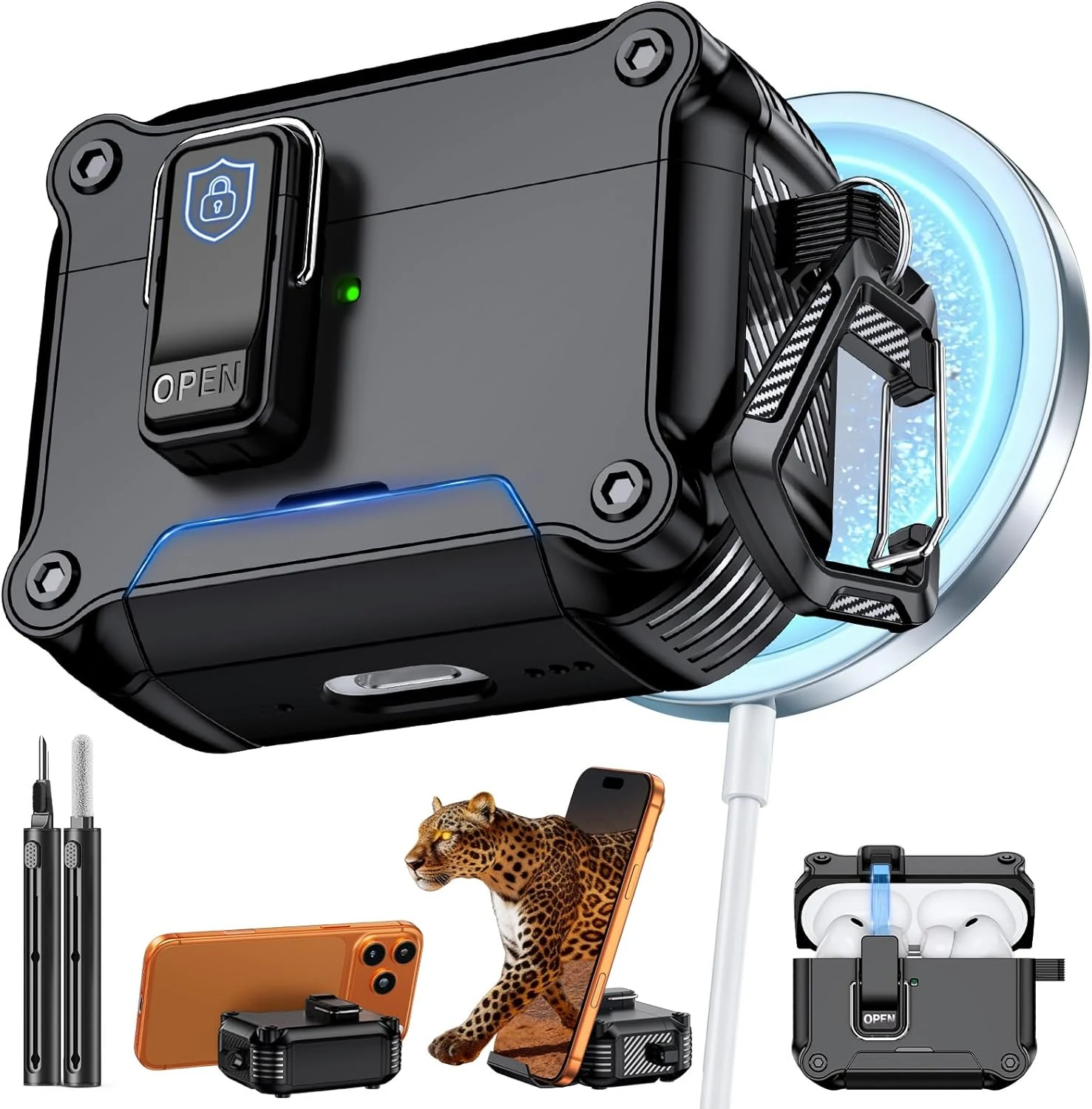 Inesore Compatible with AirPods Pro 3 Case, Secure Lock & Phone Stand Design