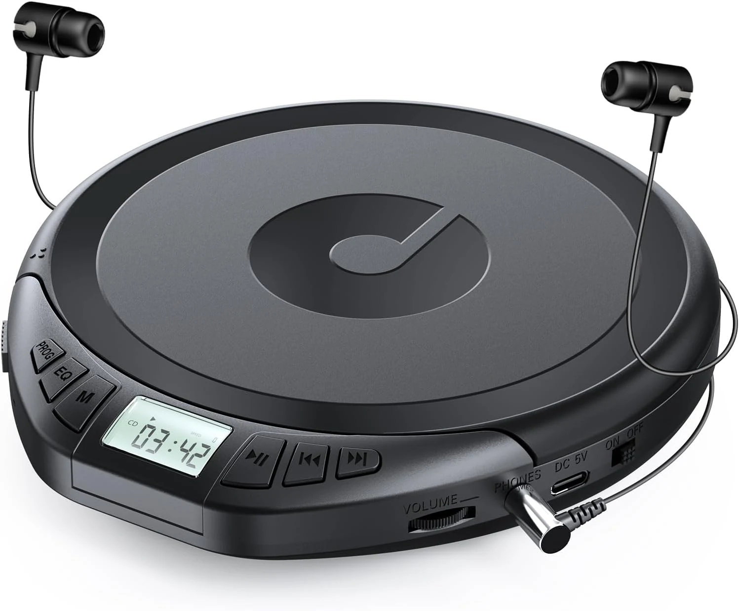 Gueray Portable CD Player CD Dsicman: with Earphones CD Player for Car with Anti-Skip Shockproof with LCD Display Support PROG