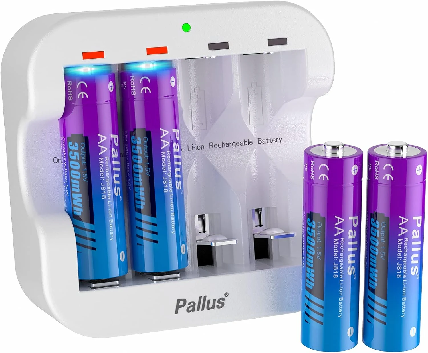 Pallus Rechargeable Lithium AA Batteries, 4 Pack 1.5V 3500mWh AA Rechargeable Batteries with Fast Charger Combo for Blink Security Cameras
