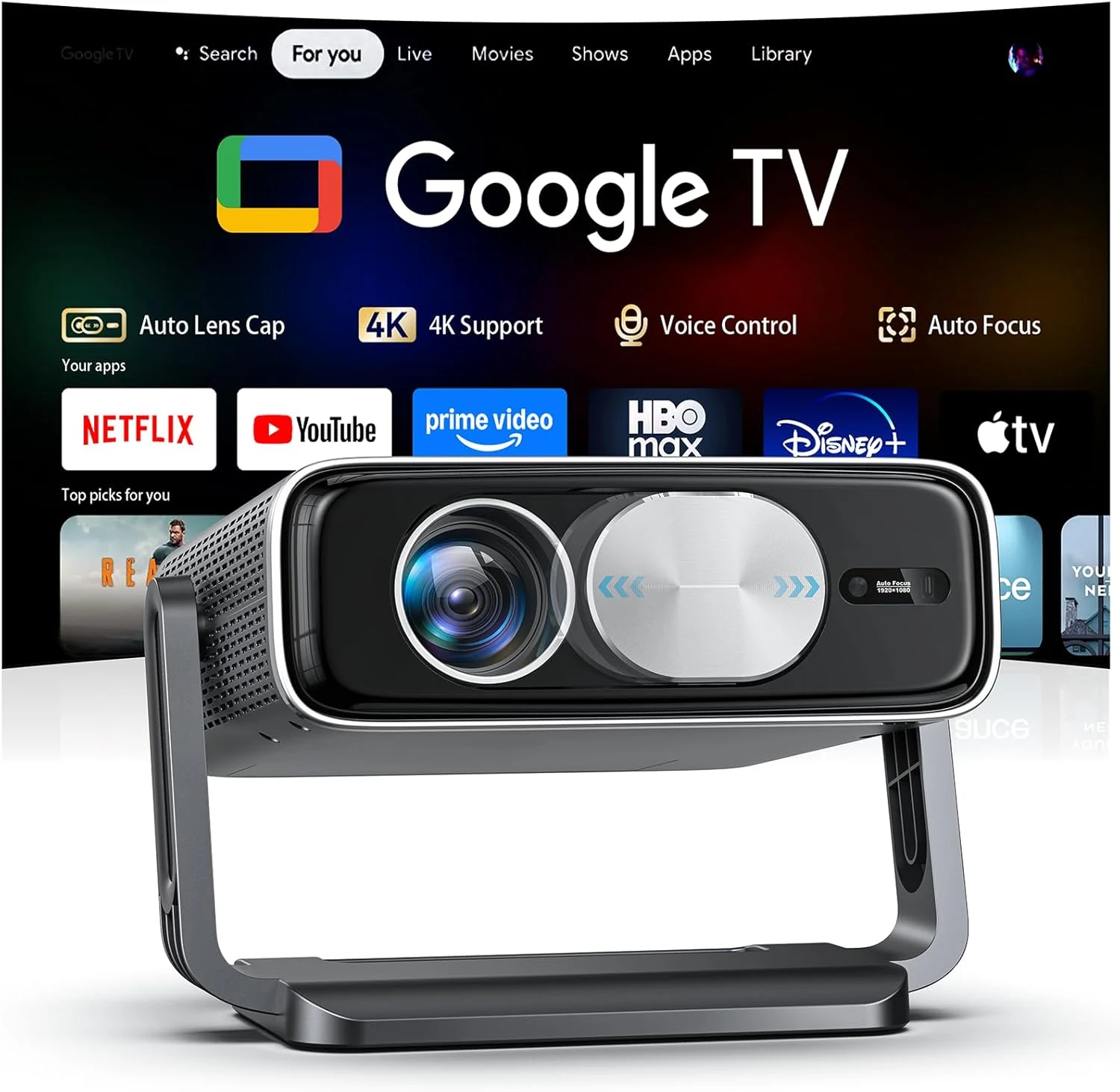 Pemoon Neo X1 Smart Projector (Google TV Stick bundled, 2500 ANSI Lumens, WiFi 6 + Bluetooth 5.2)
