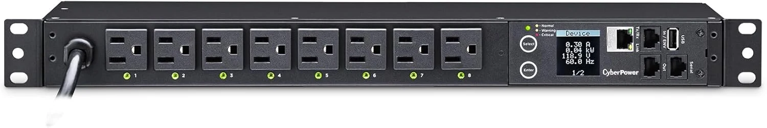 CyberPower PDU41001 Switched PDU, 100-120V/15A (Derated to 12A), 8 Outlets, 1U Rackmount