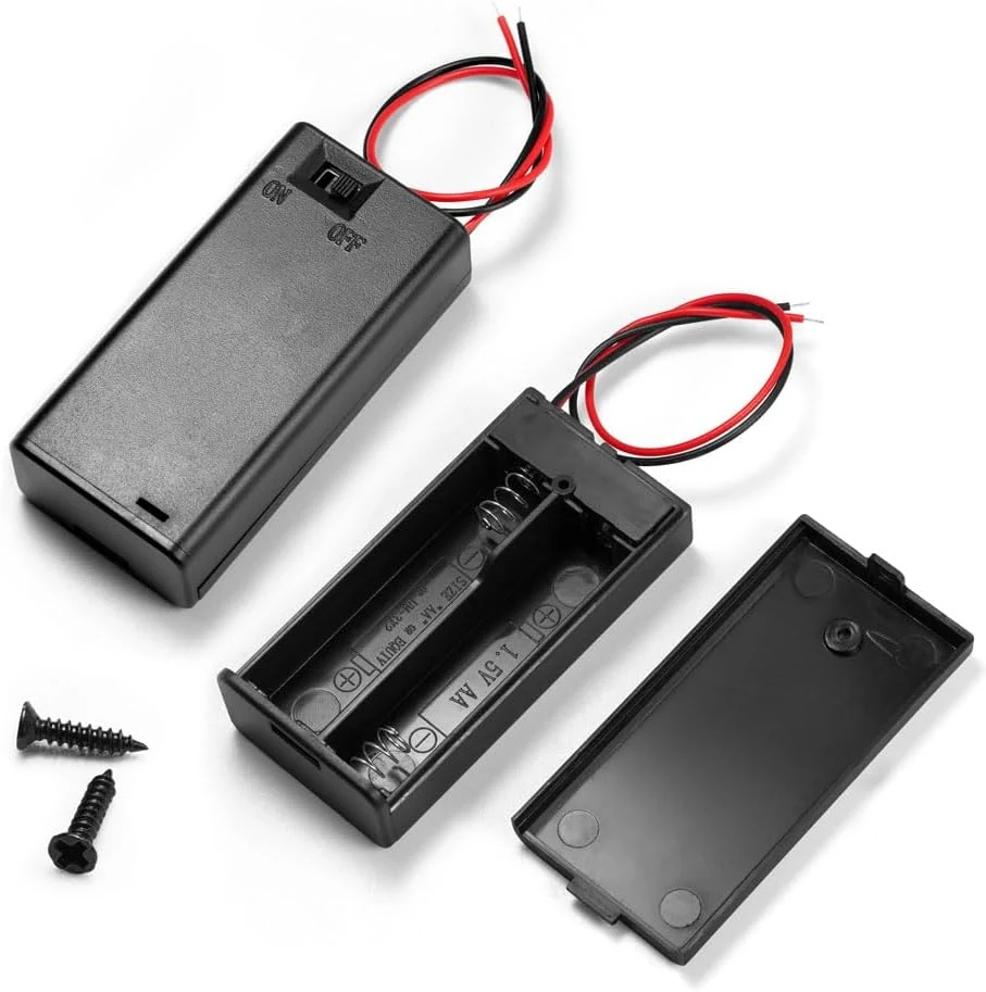 (Pack of 2 2 AA Battery Holder with Switch, 2X 1.5V AA Battery Holder Case with Wire Leads and ON/Off Switch)