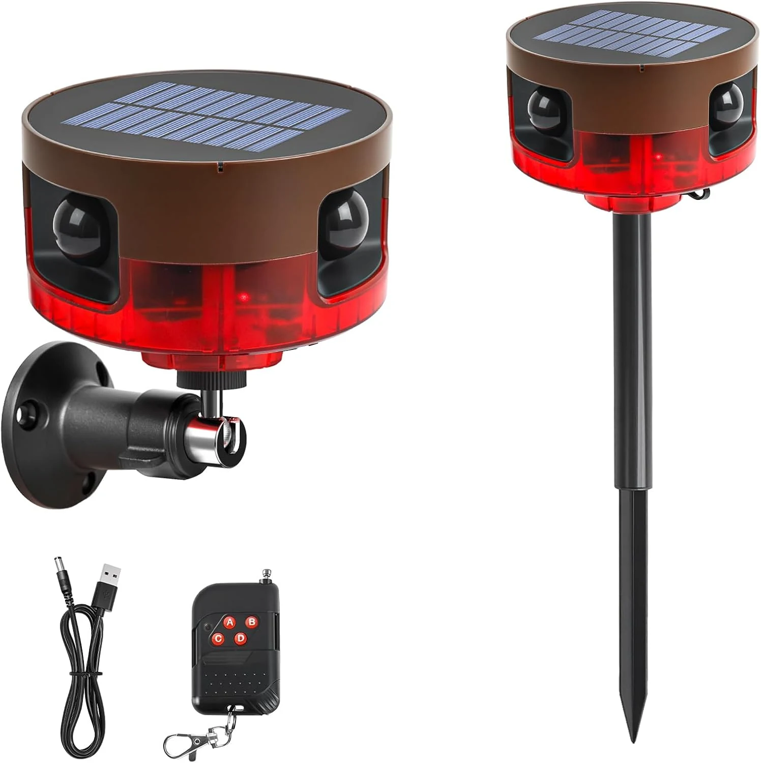 Solar Outdoor Motion Sensor Alarm-Dog Barking or Gunshot Sound, 130dB Noise, 13 Sounds & 360° Motion Detector Alarm Support Recording (COTINSE)