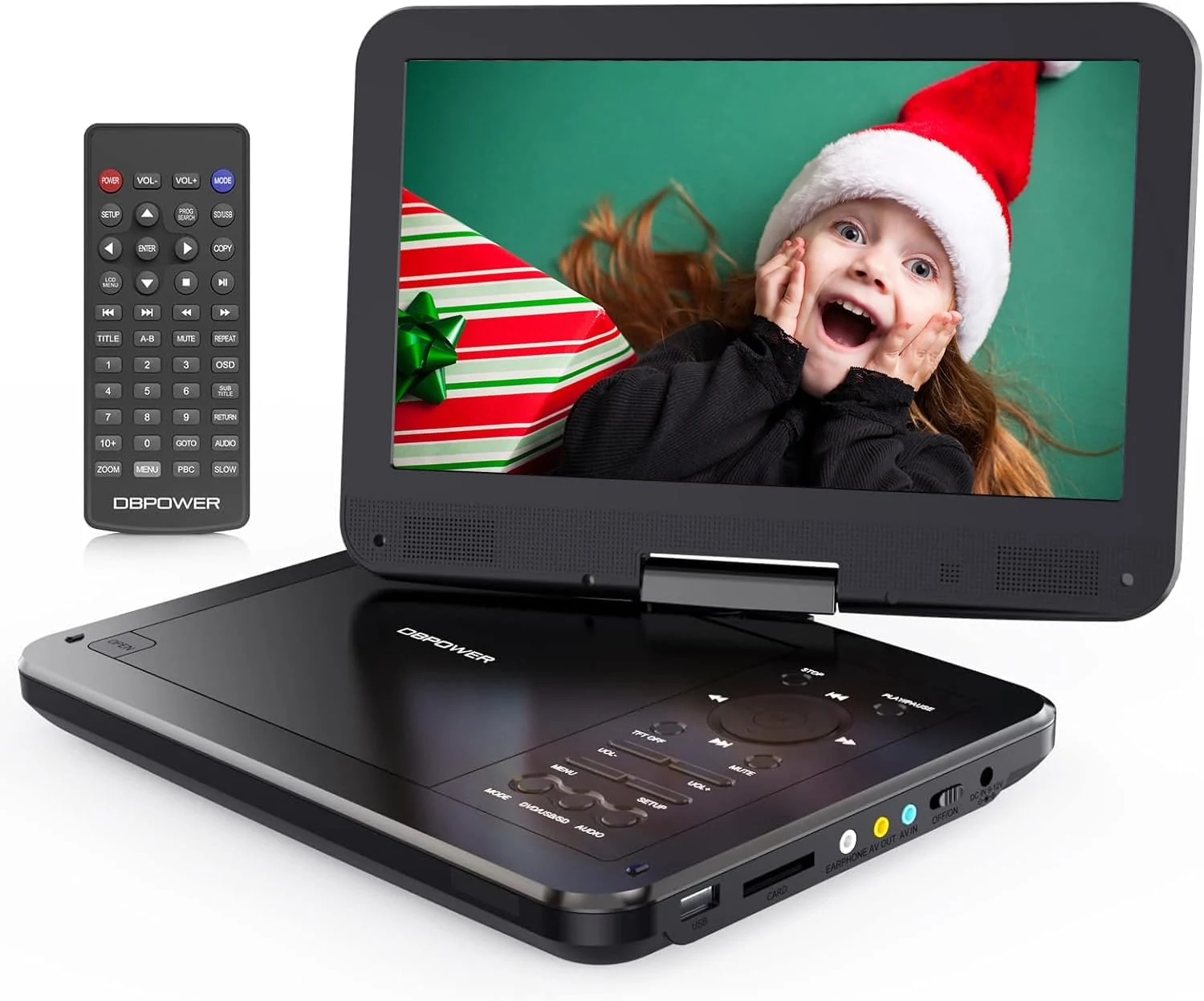 DBPOWER 12" Portable DVD Player with 5-Hour Rechargeable Battery, 10" Swivel Display Screen and SD/USB Port