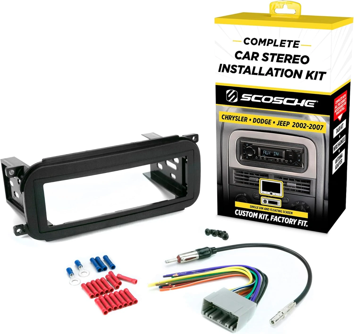 Scosche ICCR3BN Single DIN Radio Install Dash Kit Compatible with Select 2002-07 Chrysler, Dodge & Jeep Vehicles