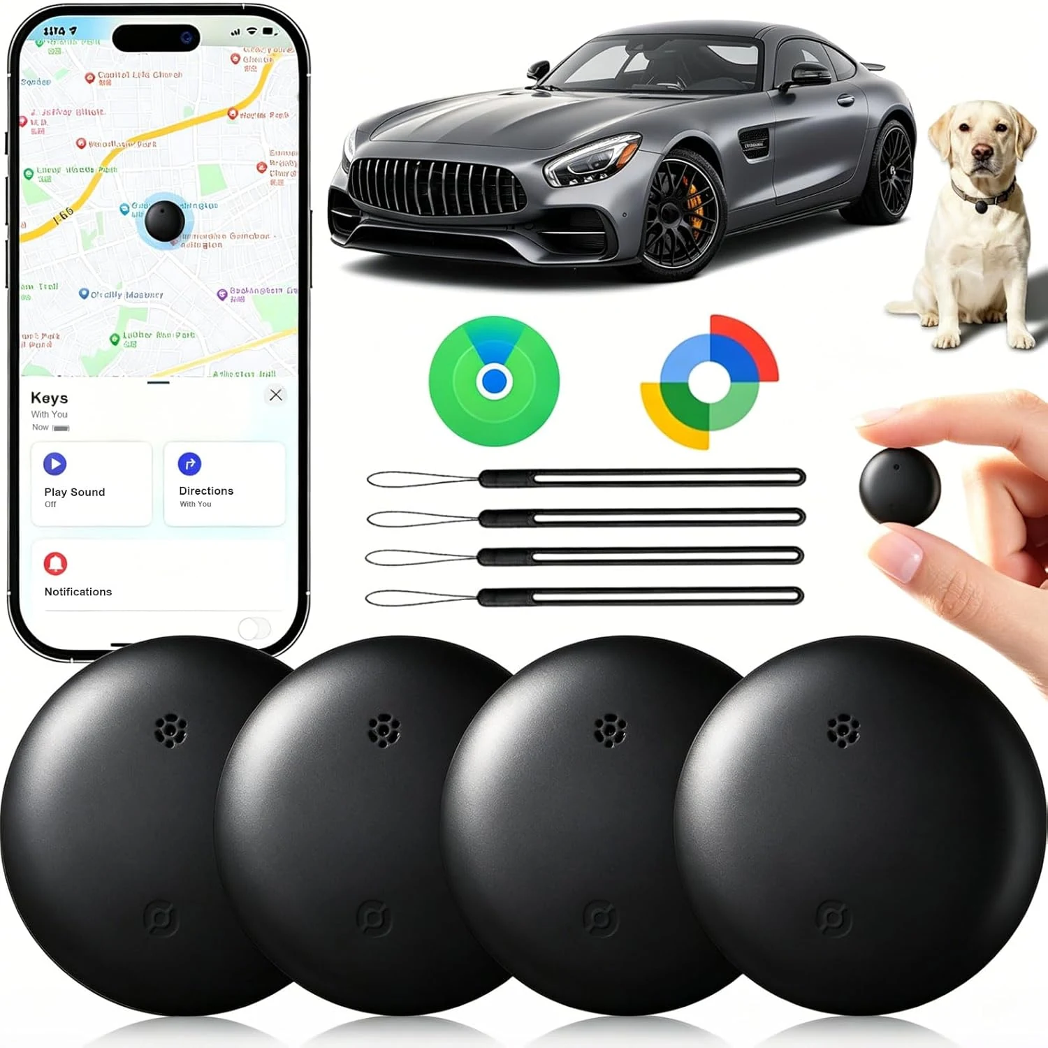 GPS Tracker for Vehicles No Subscription, Car Tracker Tag for Android & iOS (2-Pack)