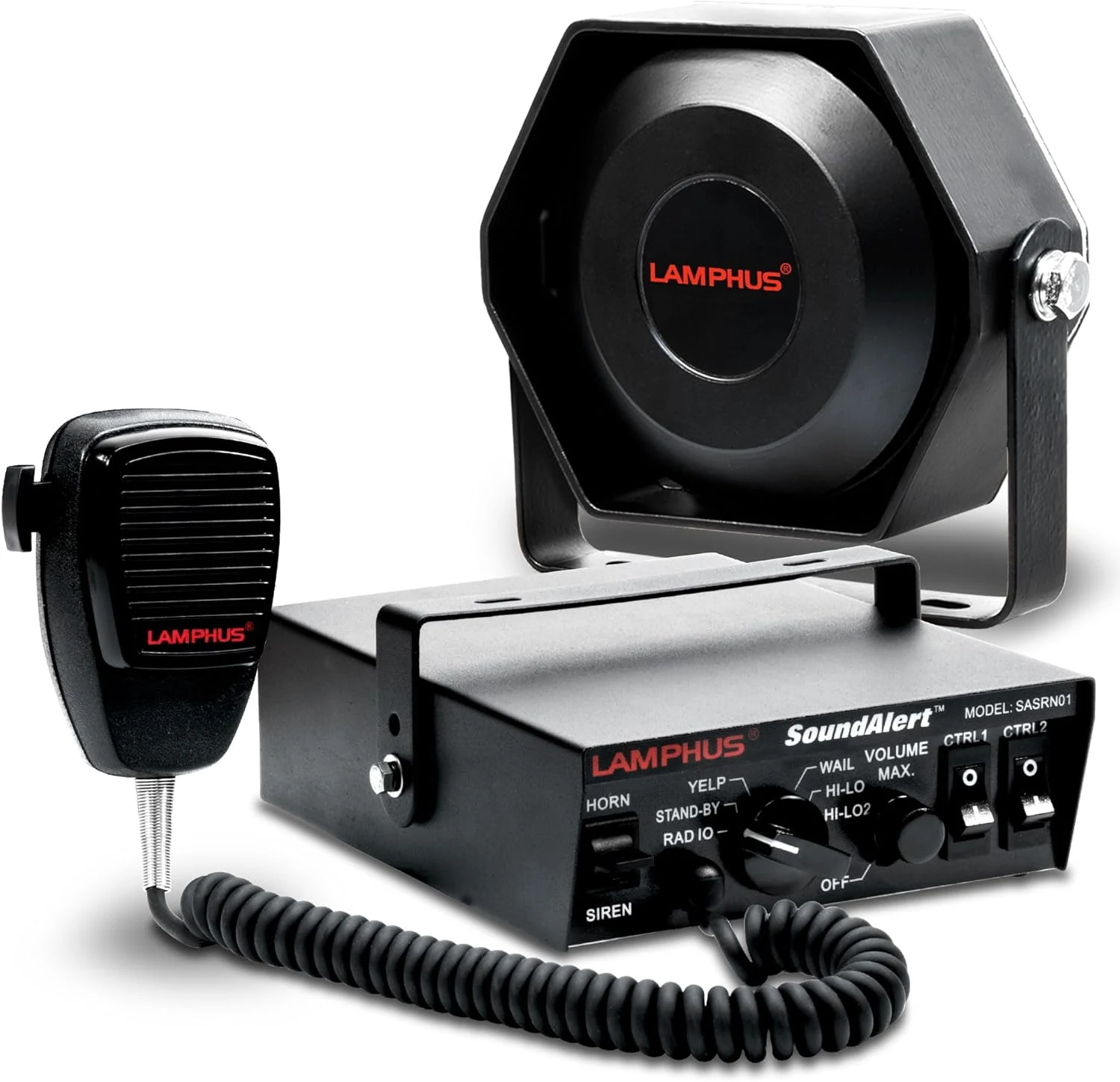 LAMPHUS SoundAlert 12V 100W Police Siren PA System Kit [Slim Speaker]