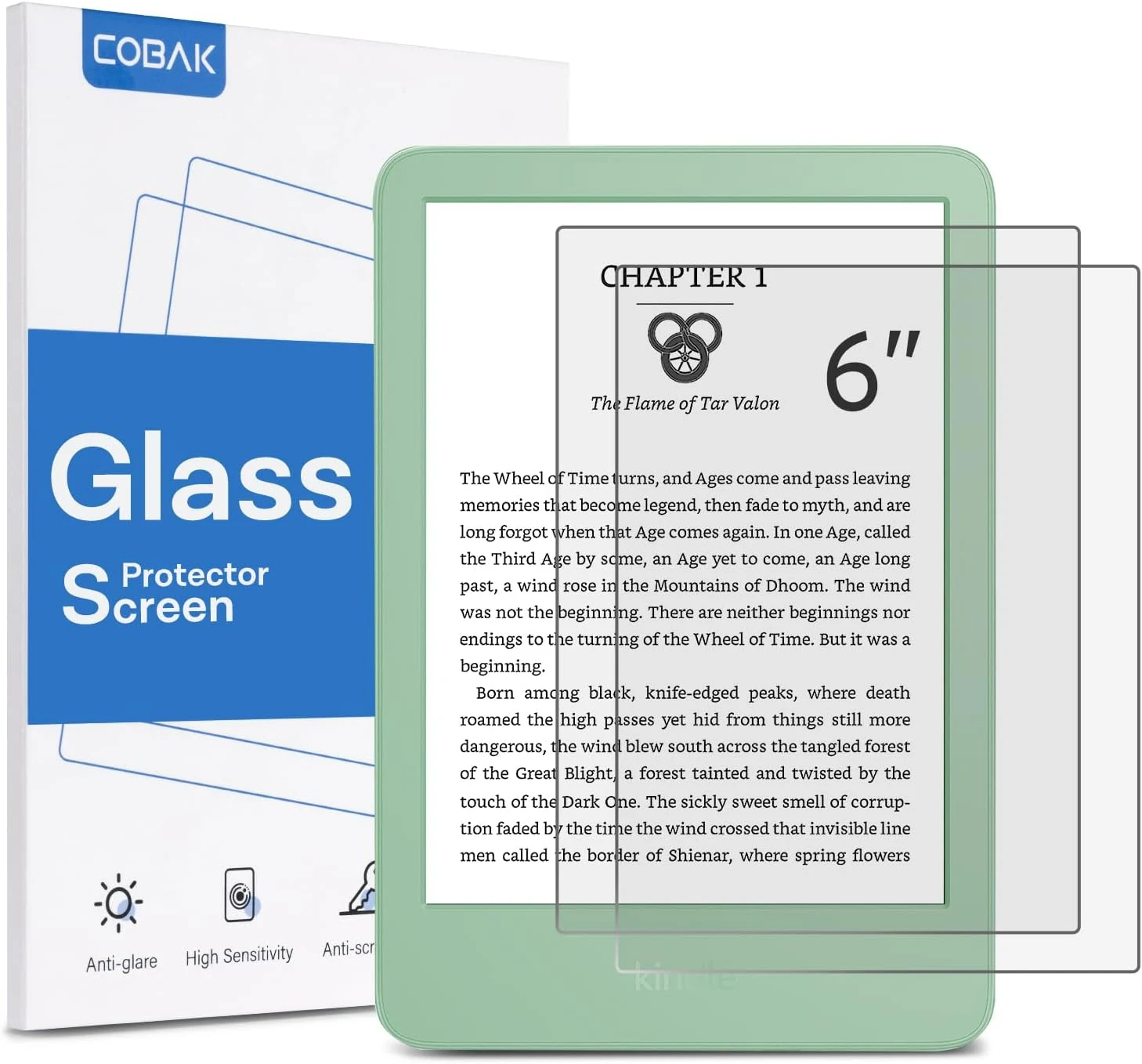 CoBak 2 Pack Matte Tempered Glass Screen Protector for 6" Kindle 2024 and 2022 (11 Generation), Kobo Nia, and PocketBook