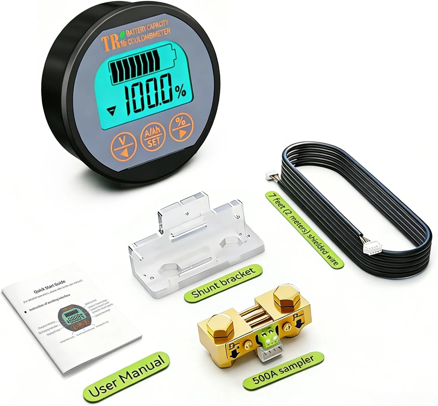 AILI Battery Monitor with Shunt, 8-120V up to 500A Voltage Current Meter, State of Charge Display up to 999AH