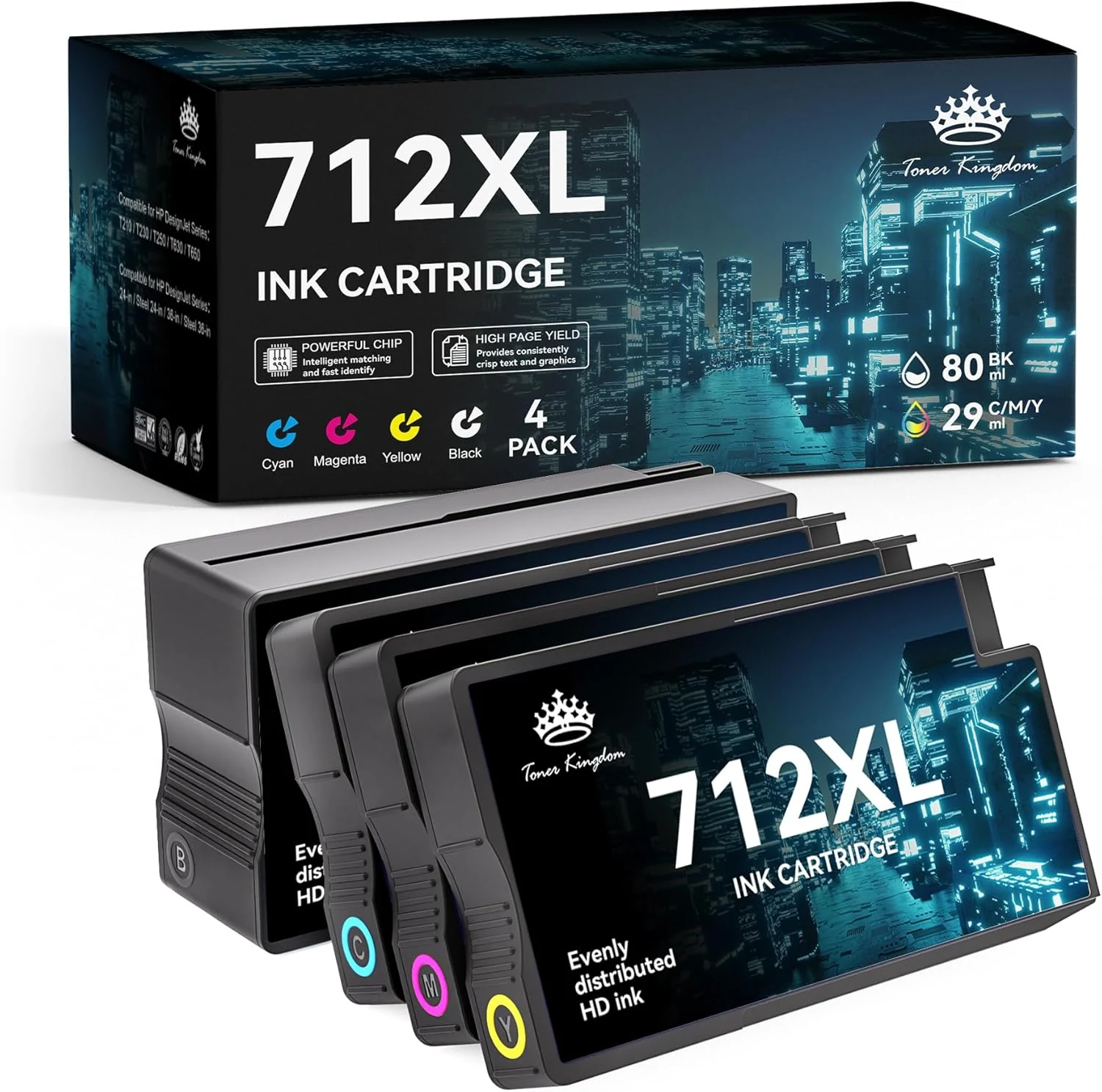 712XL Ink Cartridges Compatible Replacement for HP 712XL 712 Ink Cartridges Combo Pack