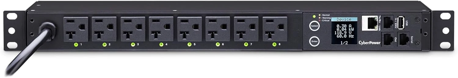 CyberPower PDU41002 Switched PDU, 100-120V/20A (Derated to 15A), 8 Outlets, 1U Rackmount